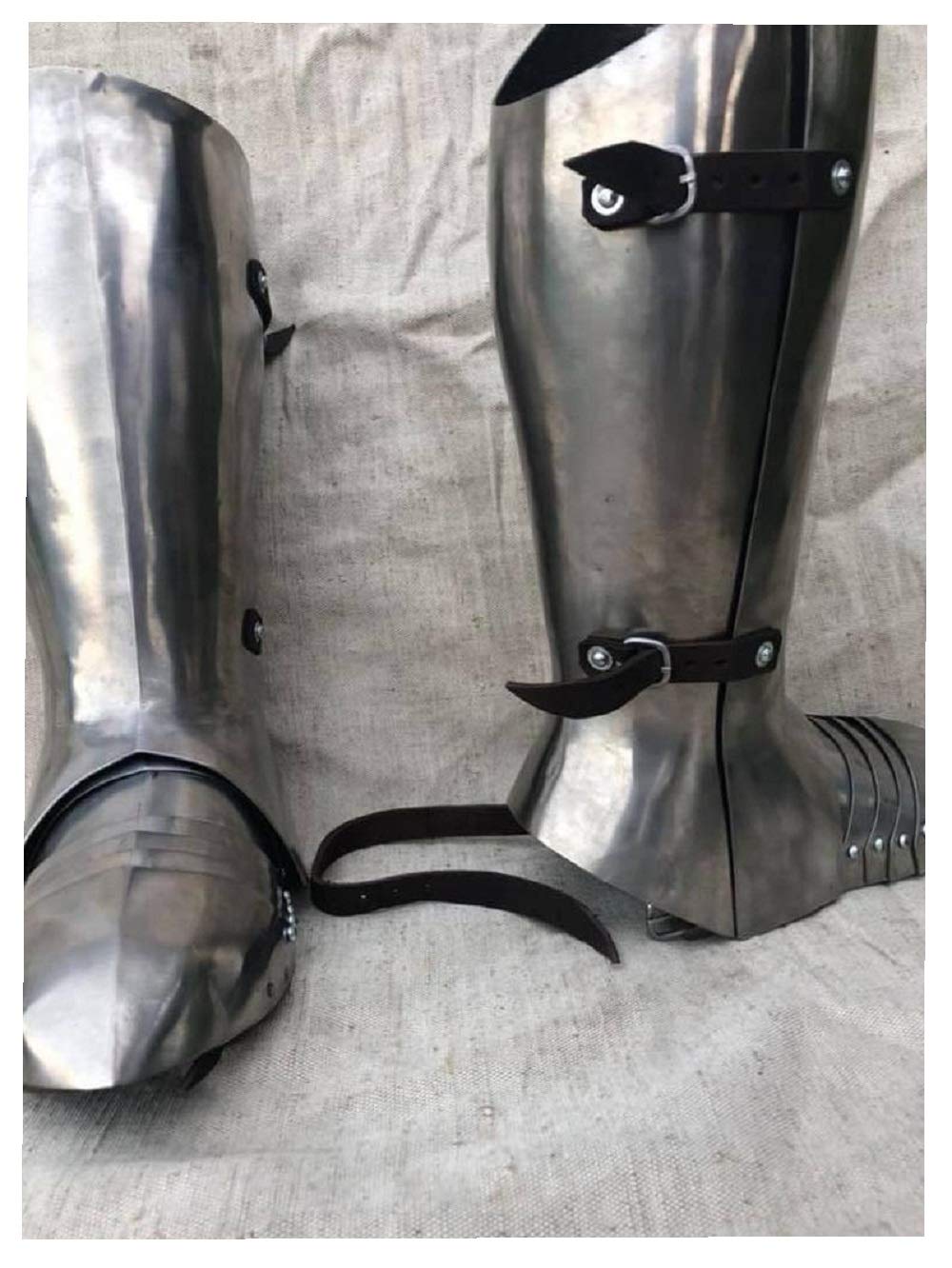 Authentic Medieval Knight Templar Armor Greaves & Shoes - Silver Warrior Leg Armor Suit for LARP, Cosplay, and Historical Reenactment