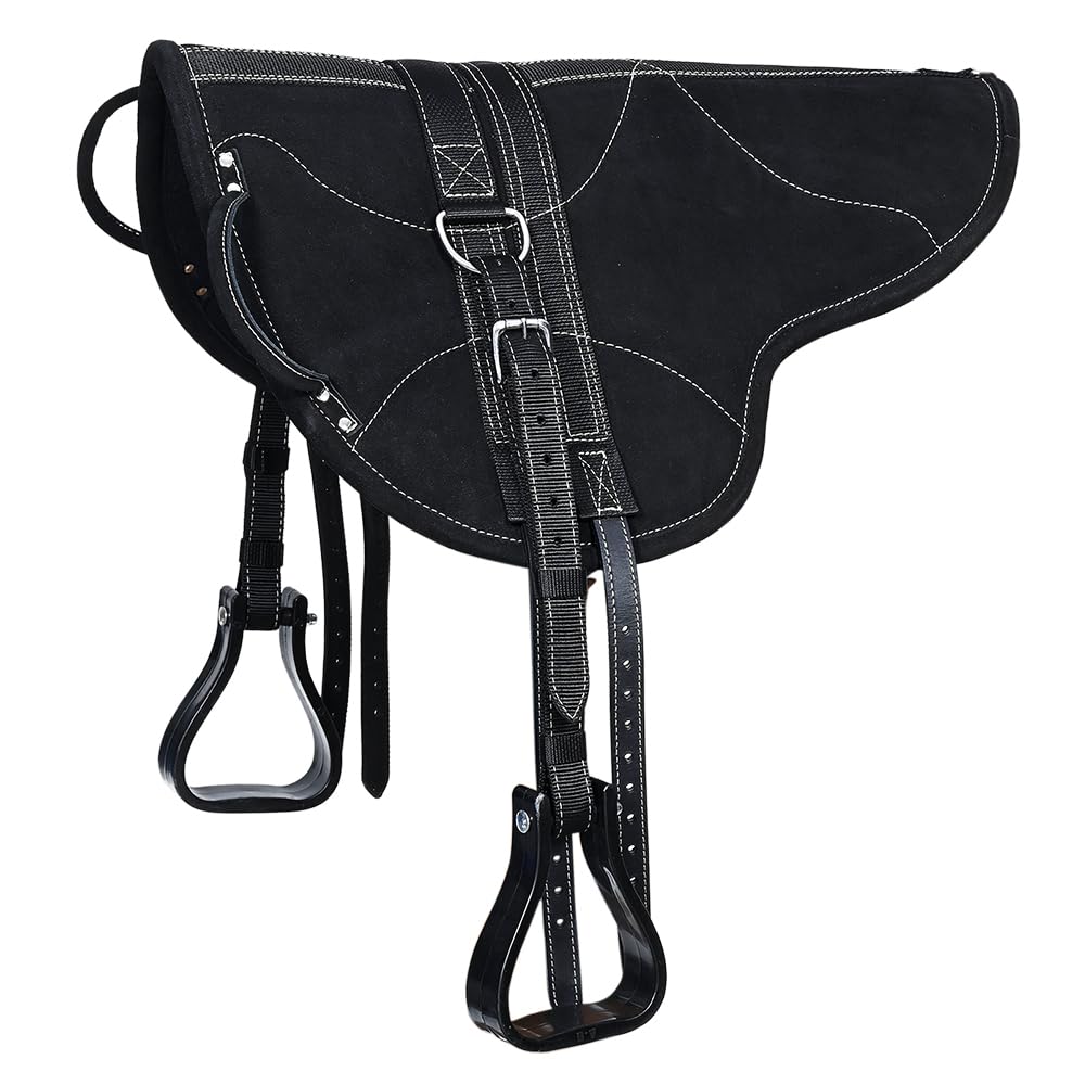 HILASON Natural Horsemanship Leather Bareback Treeless Saddle Pad Black | Western Riding Equipment | Comfortable Bareback Pad for Horses | Perfect for Trail Riding, Training & Dressage