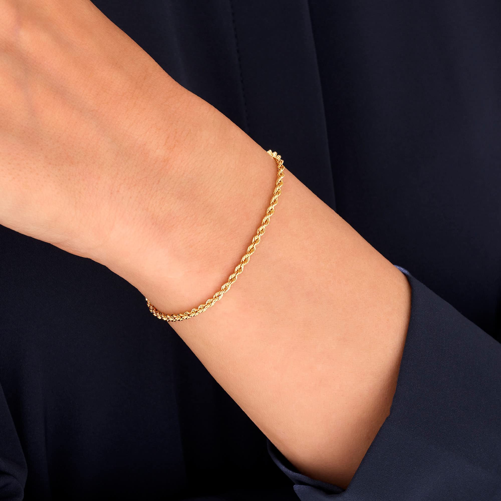 BRIJEWNES 925 Sterling Silver Clasp 2mm 2.5mm 3mm Gold & Silver Rope Chain Bracelet for Men & Women - Solid Diamond Cut Rope Chain Jewelry - Perfect for Everyday Wear, Gifts & Special Occasions