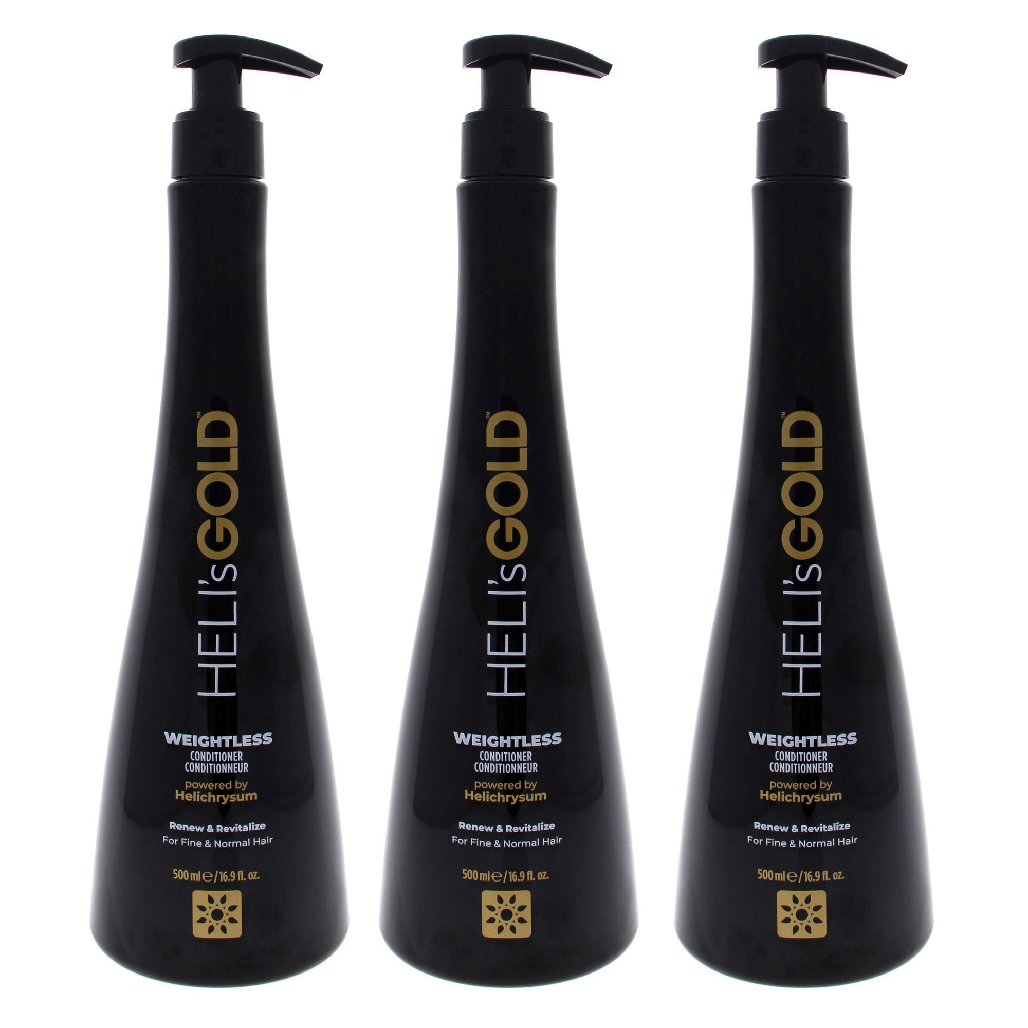 Helis Gold Weightless Conditioner for Unisex - 16.9 oz Hydrating Hair Conditioner (Pack of 3) | Daily Moisturizing Treatment for Dry, Damaged & Color-Treated Hair