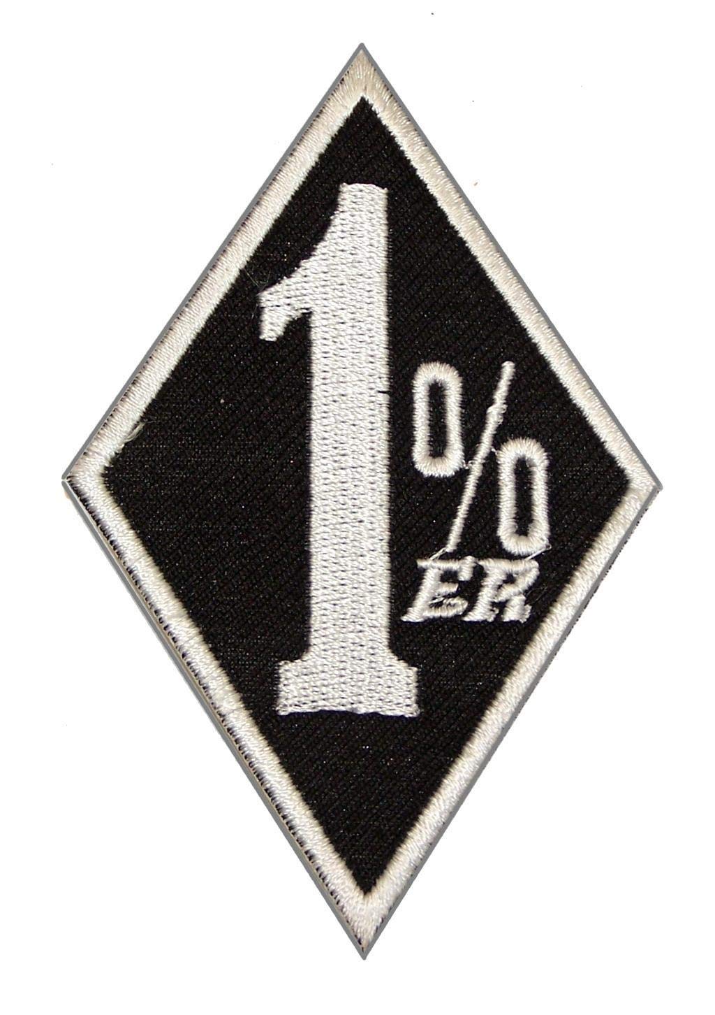 1% ER White on Black Iron On Sew On Small Patch for Jacket Vest - Custom Embroidered Badge for Denim, Biker Vests & DIY Clothing Projects