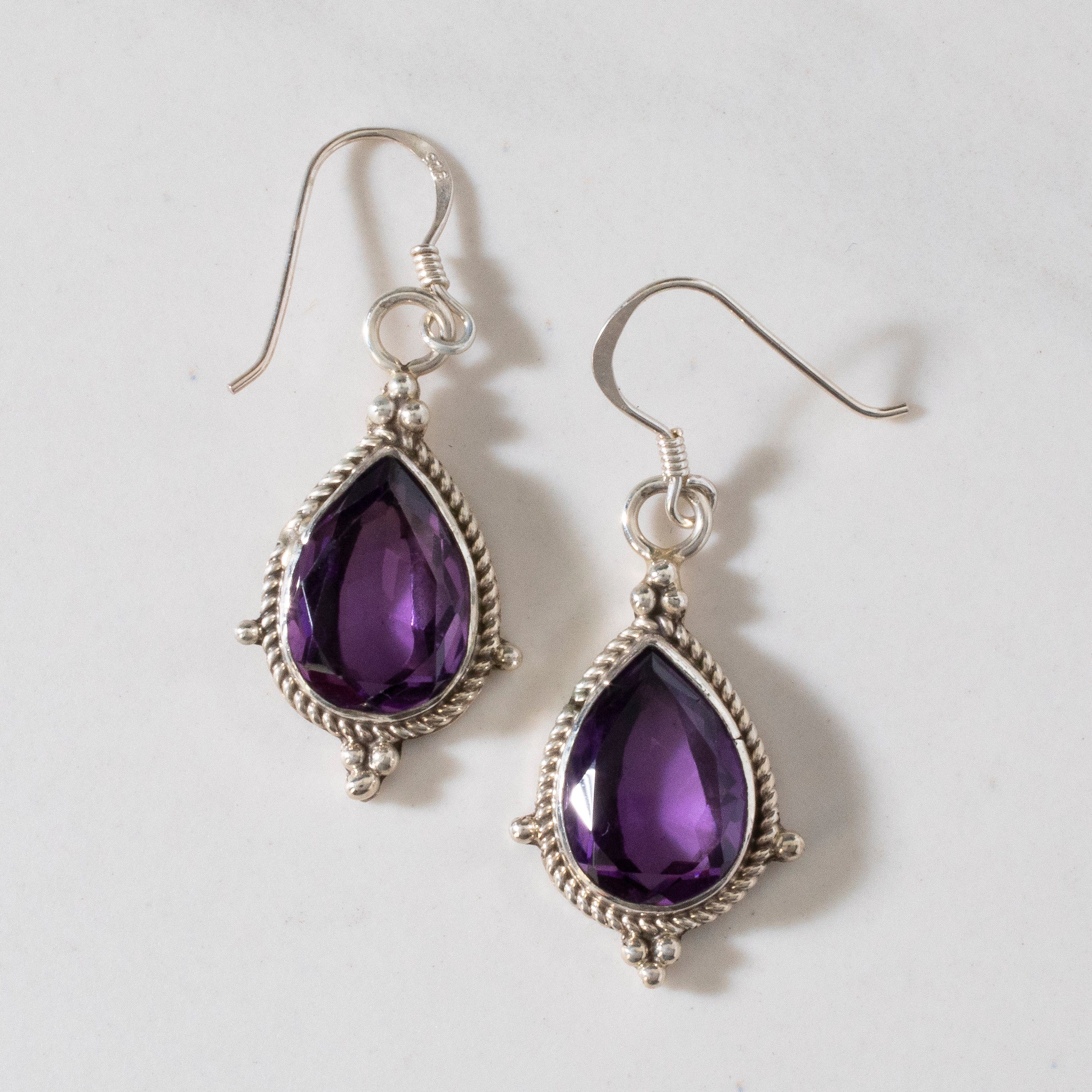 925 Sterling Silver Amethyst Teardrop Earrings - Handmade Navajo Native American Jewelry with French Hook for Women | Perfect for Weddings, Parties & Special Occasions