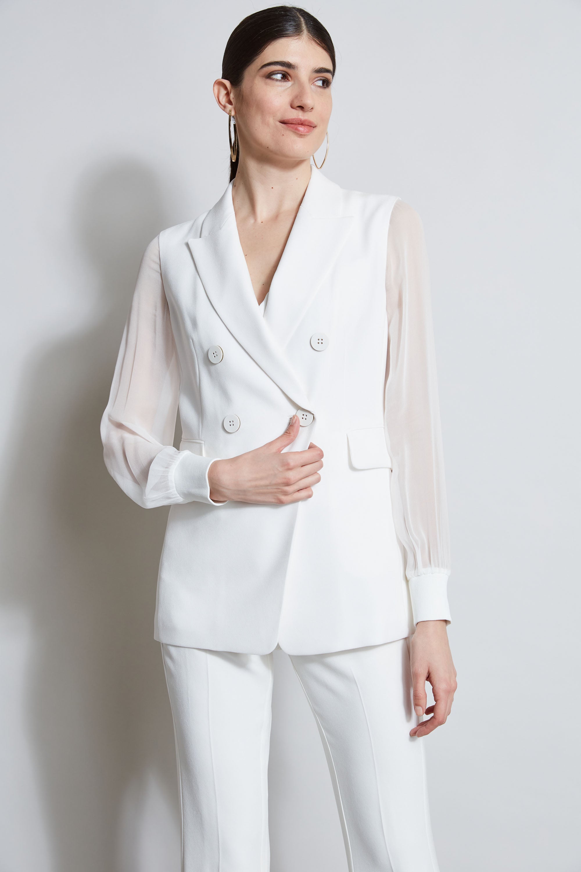Elegant Double Breasted Chiffon Sleeve Blazer for Women - Office Wear, Business Attire & Formal Occasions