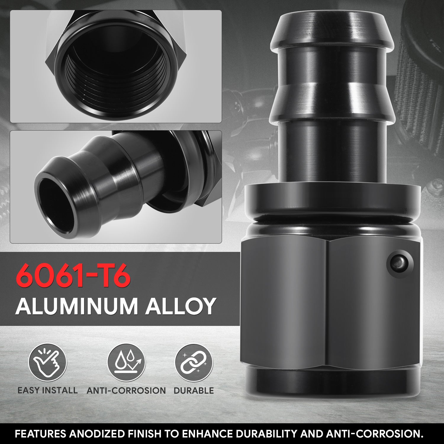 10AN Straight Push Lock Hose End Fittings - 7/8-14 UNF Thread Size for Fuel, Oil & Coolant Lines - Perfect for Automotive, Marine & Industrial Applications