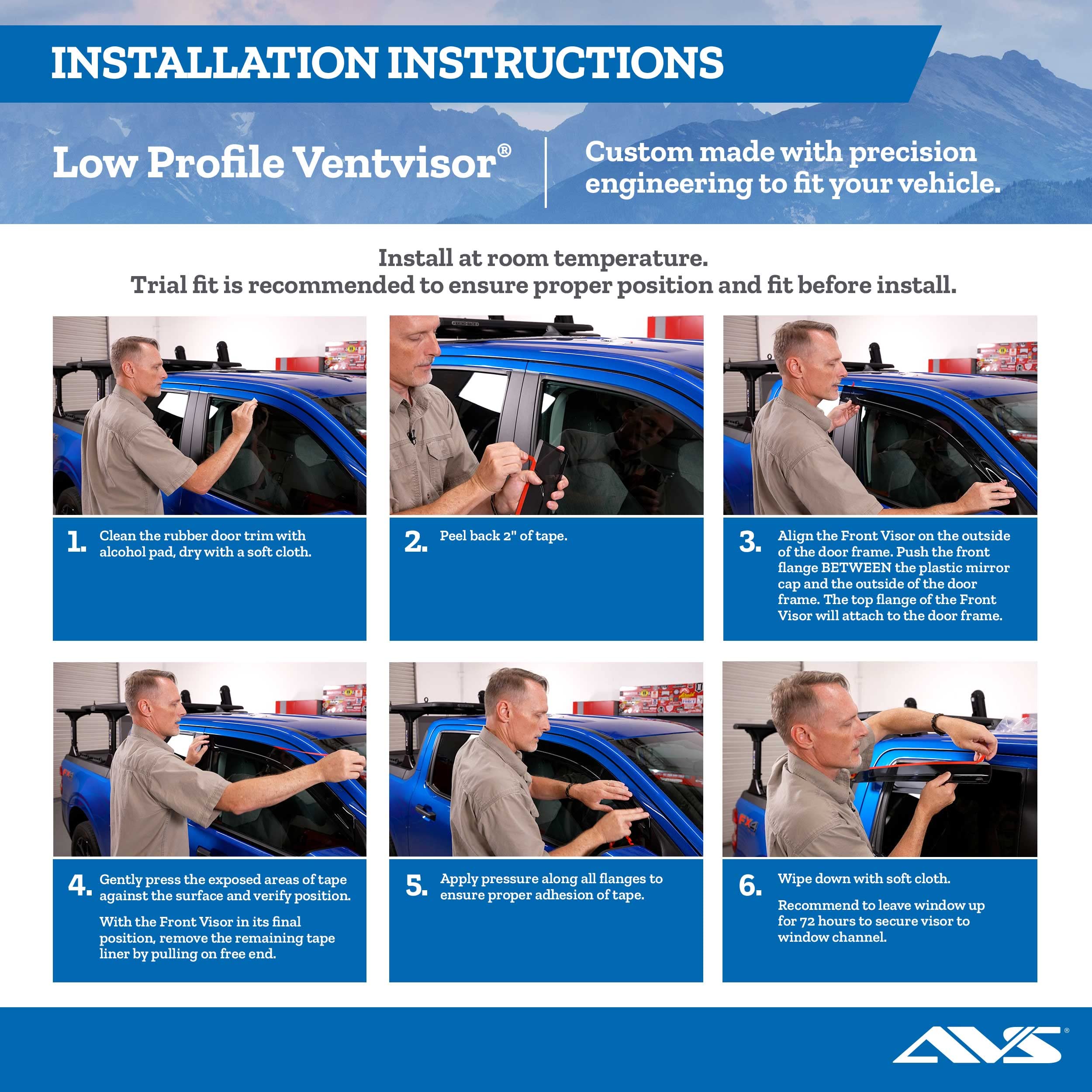 AVS Low Profile Rain Guards for 2015-2025 Ford F-150 (Including Raptor & Lightning), F-250/F-350/F-450 SuperCab | Dark Smoke Window Vent Visors (4-Piece Set) | Perfect for Rain Protection & Improved Airflow While Driving