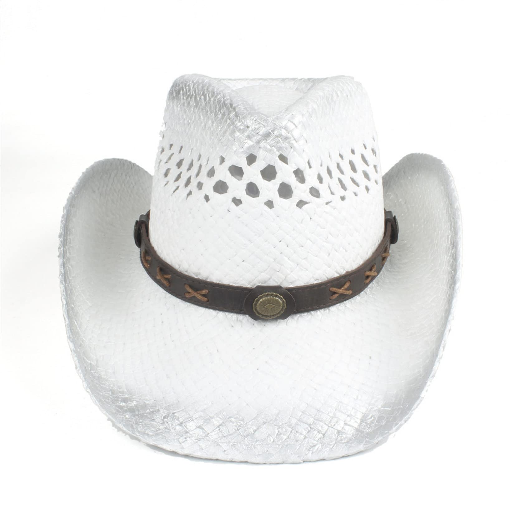Stylish Black & White Cowboy Hat for Men & Women - Breathable Straw Summer Cowboy Hat with Wide Brim - Western Cowgirl Hat for Beach, Outdoor, and Country Music Festivals