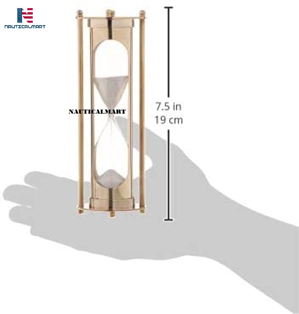 Antique Brass 7-Inch Hourglass Sand Timer - 5 Minute Decorative Desk Clock for Home Office Decor, Meditation & Board Games