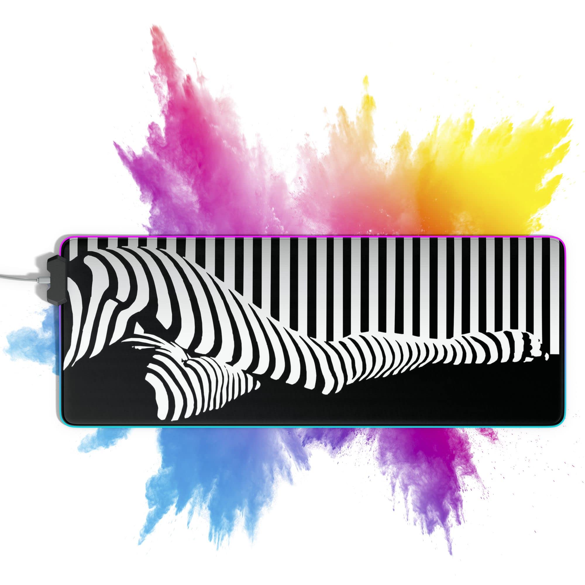 Black White Zebra Striped RGB Gaming Mouse Pad - XXXL Large Extended (36