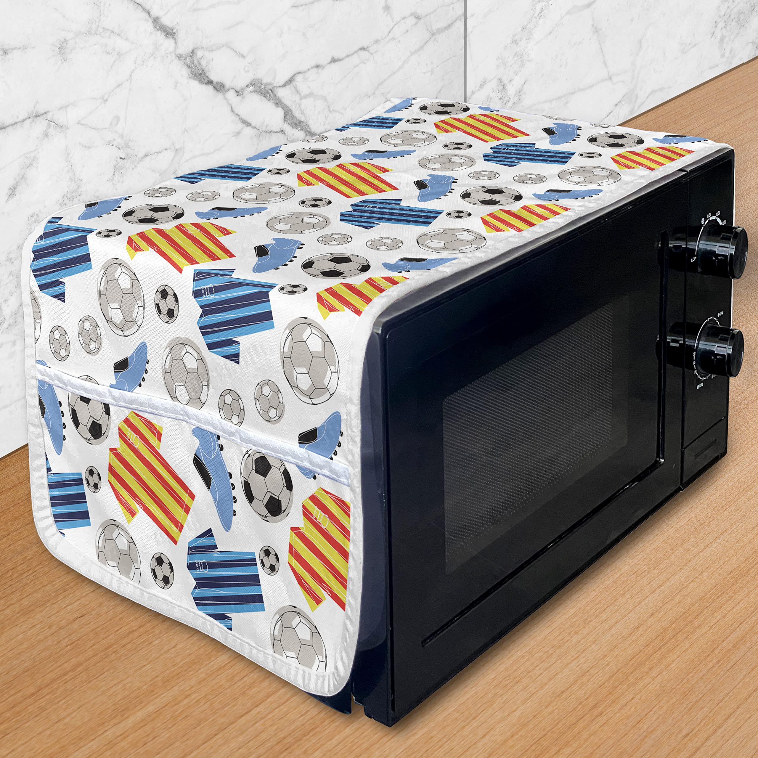 Ambesonne Soccer Themed Microwave Cover - Waterproof Kitchen Organizer with Pockets, 36