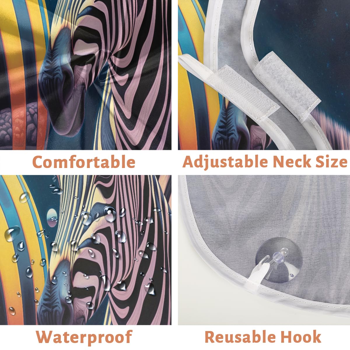 Planet Zebra Print Beard Shaving Bib for Men - Waterproof Hair Dye Apron & Barber Cape for Haircut, Beard Trimming & Makeup - Sink Hair Catcher & Grooming Accessory - Perfect for Home Salon, Barber Shops & DIY Styling