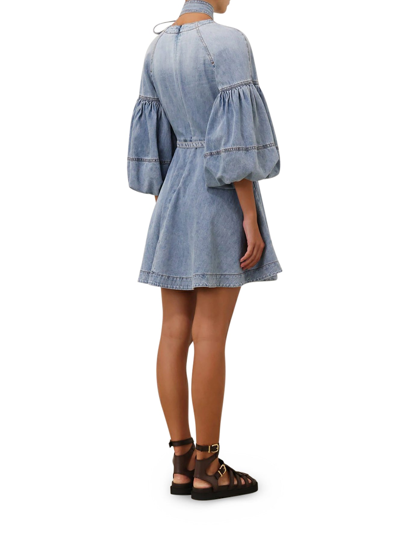 Stylish Mini Denim Dress with Adjustable Neck Ties - Perfect for Casual Outings, Dates & Summer Fashion