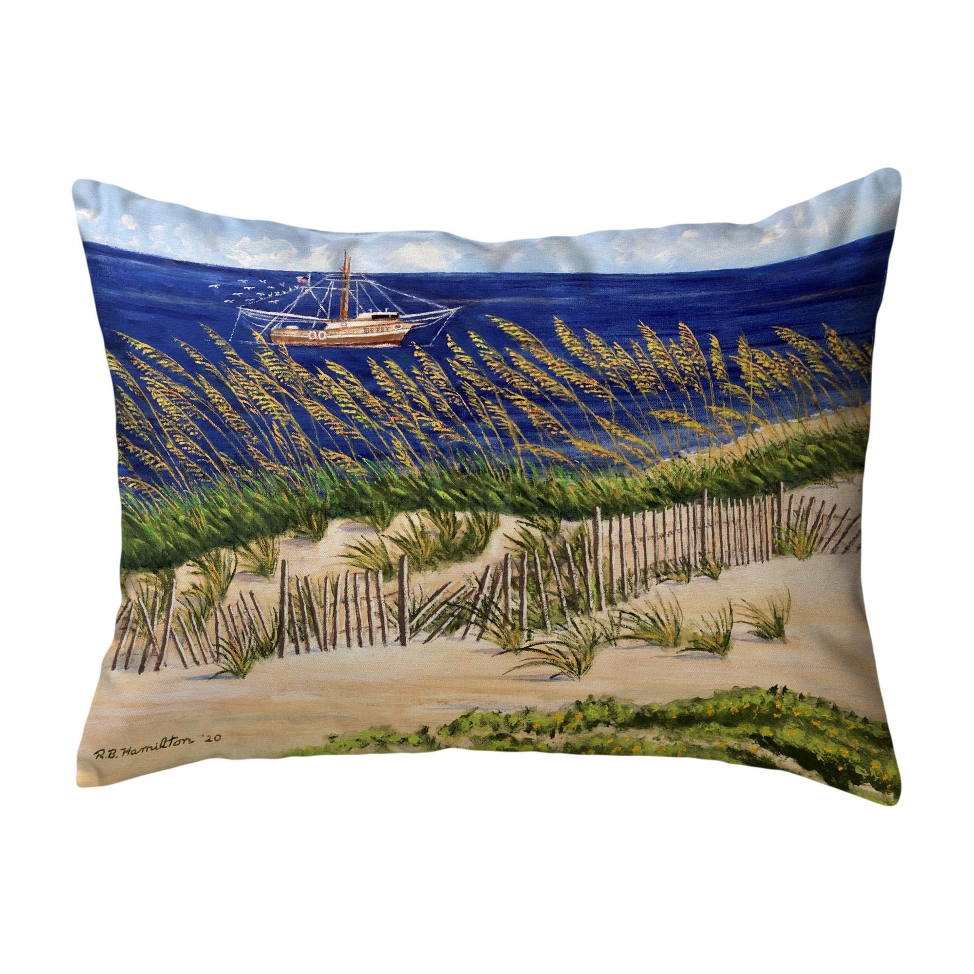Betsy Drake Shrimp Boat & Oates Small Non-Corded Decorative Throw Pillow 11x14 Inches - Perfect for Sofa, Bedroom, and Nursery Decor