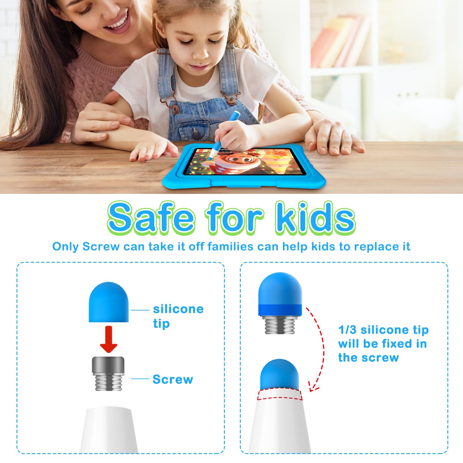 3-Pack Kids Stylus Pens for Touch Screens with 6 Extra Tips | Compatible with Kindle, iPad, iPhone, Fire Kids Tablet | Back to School Supplies for Students | Perfect for Drawing, Note-Taking & Digital Learning