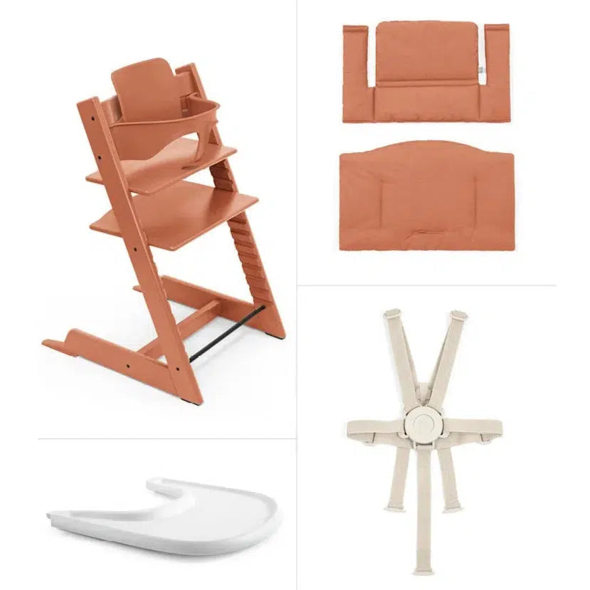 Stokke Tripp Trapp High Chair with Cushion & Tray - Adjustable Baby Feeding Chair, Ergonomic Design, Terracotta Color | Perfect for Toddlers, Infants & Kids at Dining Table, Kitchen or Restaurant
