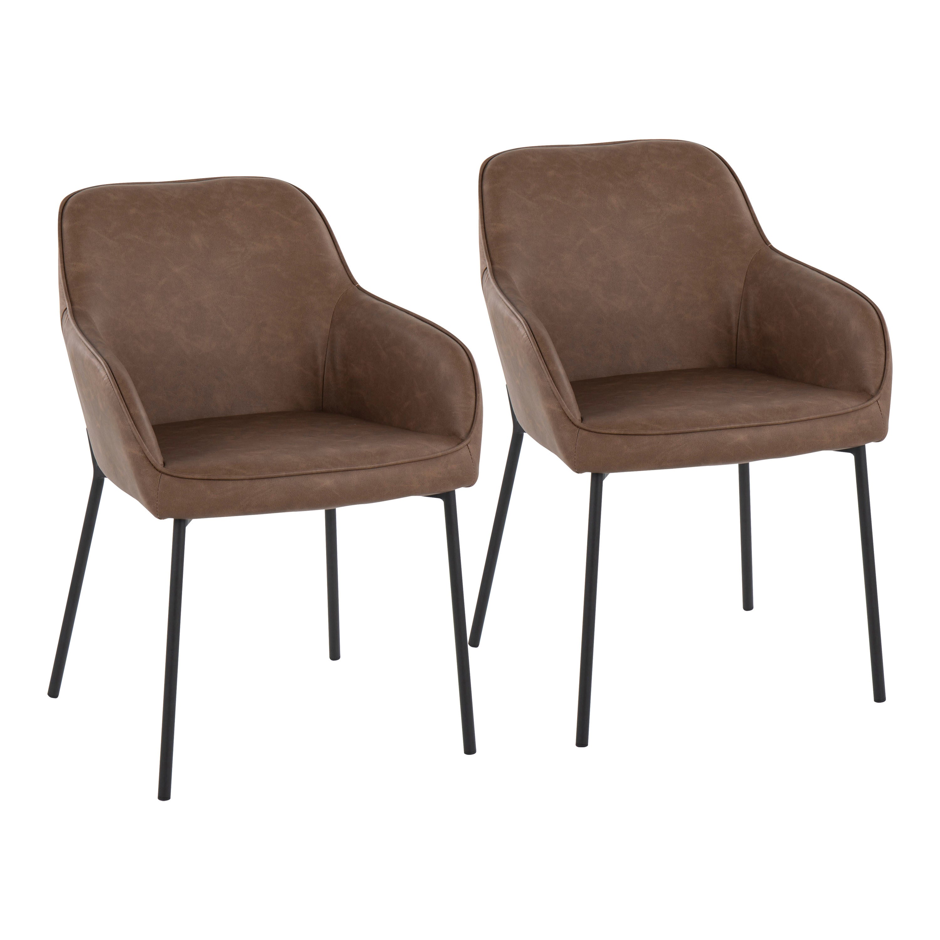 LumiSource Daniella Modern Dining Chairs - Set of 2 Black Metal Frame with Espresso Faux Leather Upholstery - Perfect for Kitchen, Dining Room or Breakfast Nook
