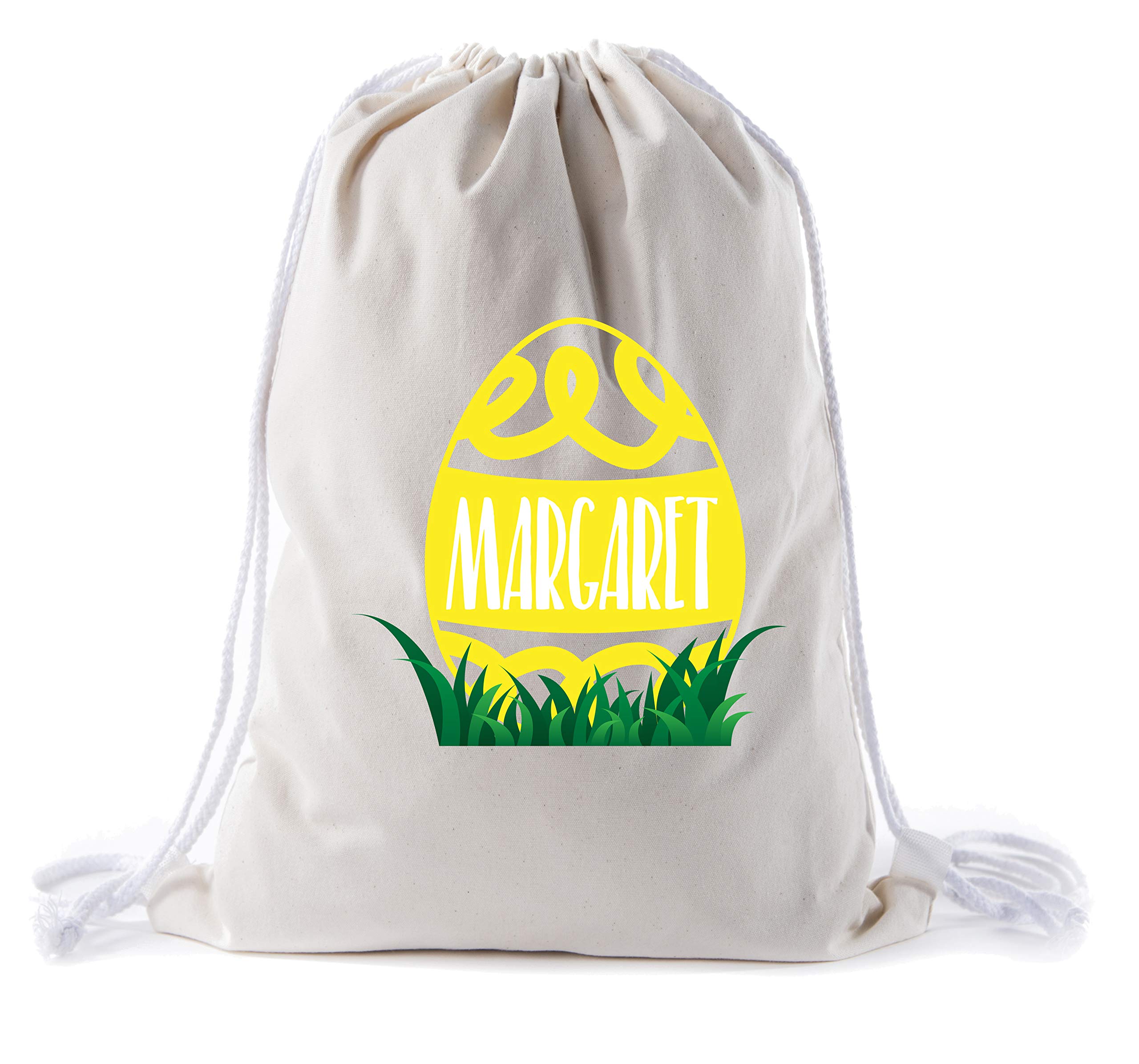 Personalized Easter Basket Bags - Custom Cotton Drawstring Backpacks for Easter Gifts & Egg Hunts - Swirly Egg Design - Natural Color CE2725Easter Y S4 - Perfect for Easter Celebrations, Kids' Parties & Spring Festivities