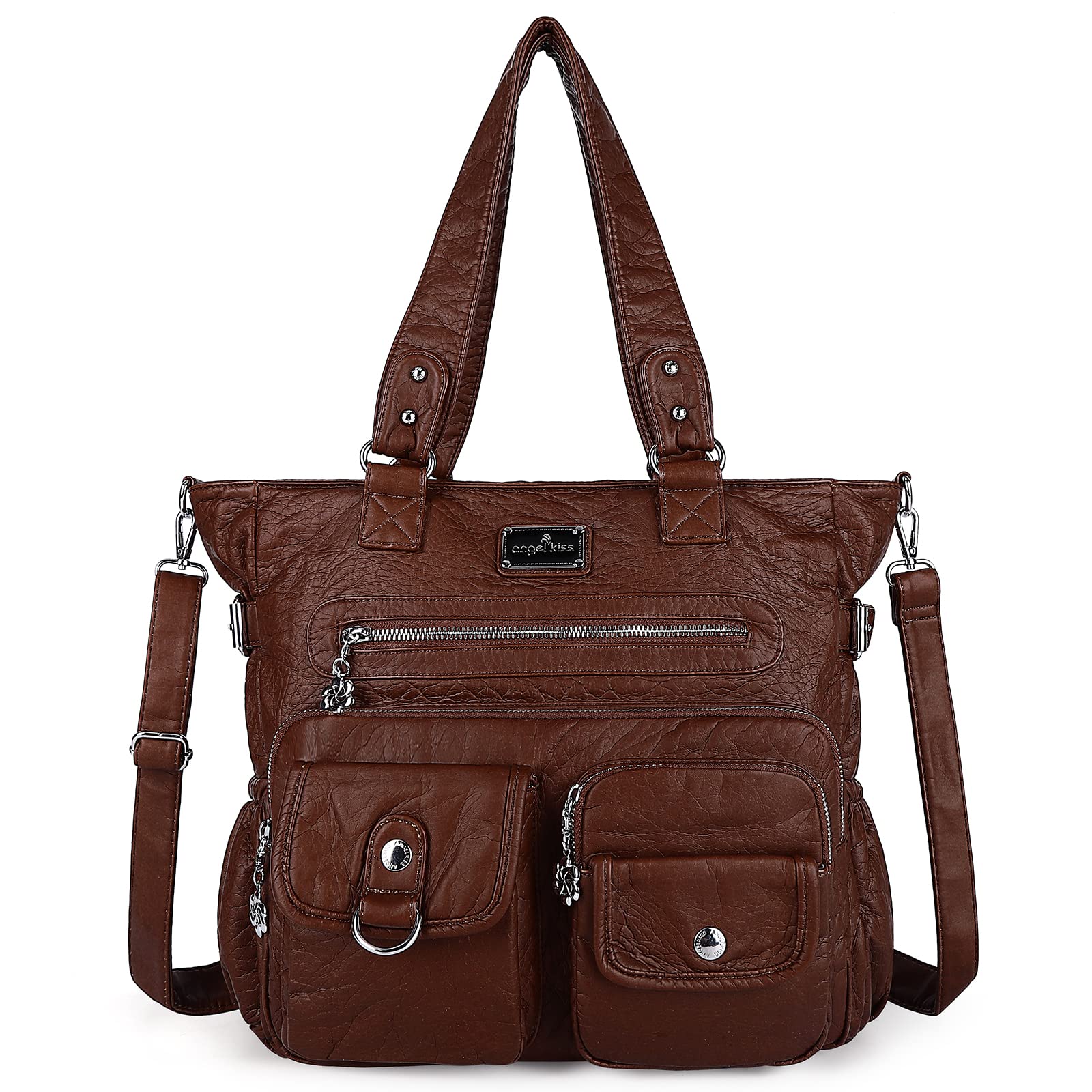 Angelkiss Women's PU Tote Shoulder Bag with Pockets - Perfect for Work & Travel