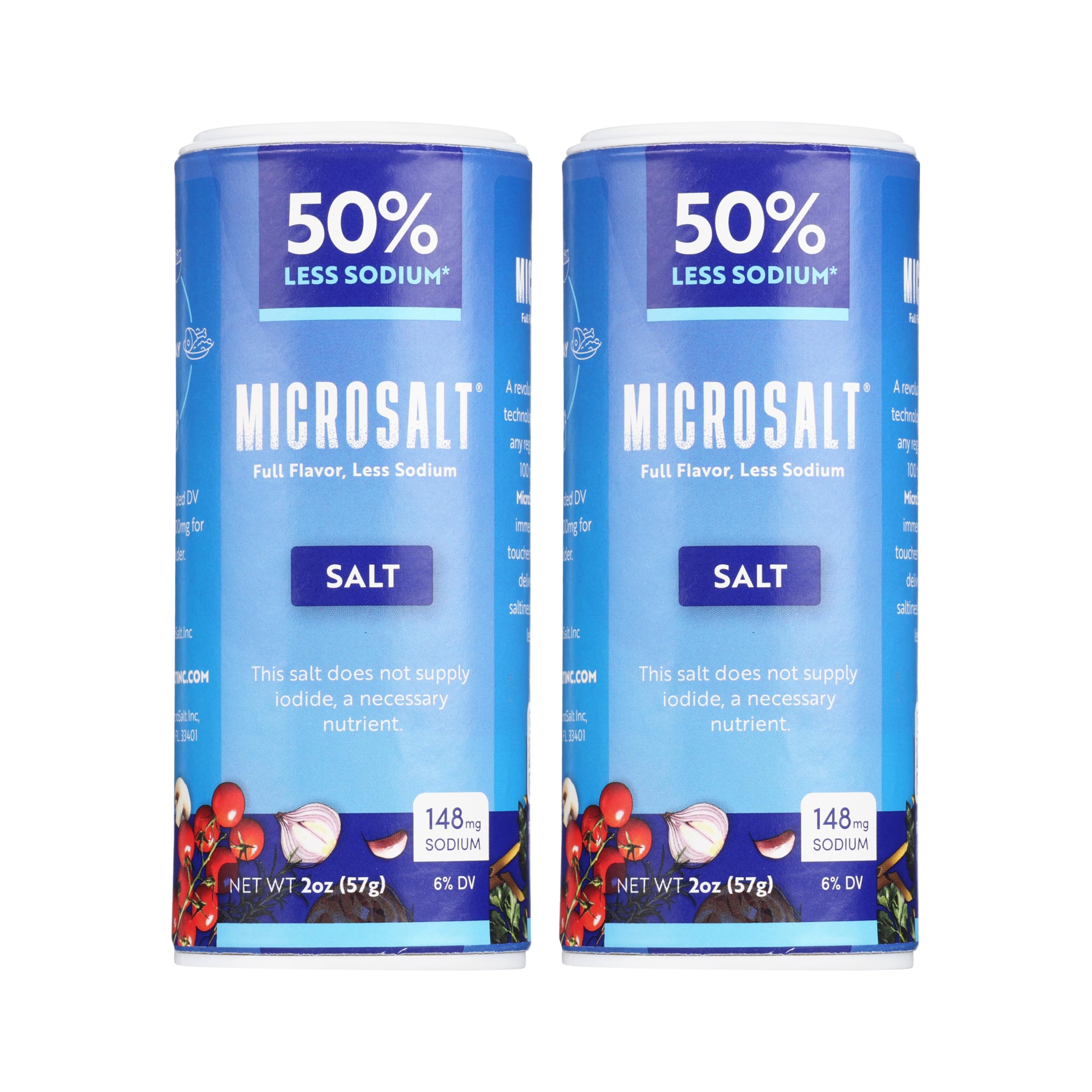 Microsalt 50% Less Sodium Salt - Healthy Salt Substitute for Cooking & Snacks | Full Flavor with Reduced Sodium | 2 oz (Pack of 2) | Perfect for Low-Sodium Diets, Heart Health & Flavorful Meals