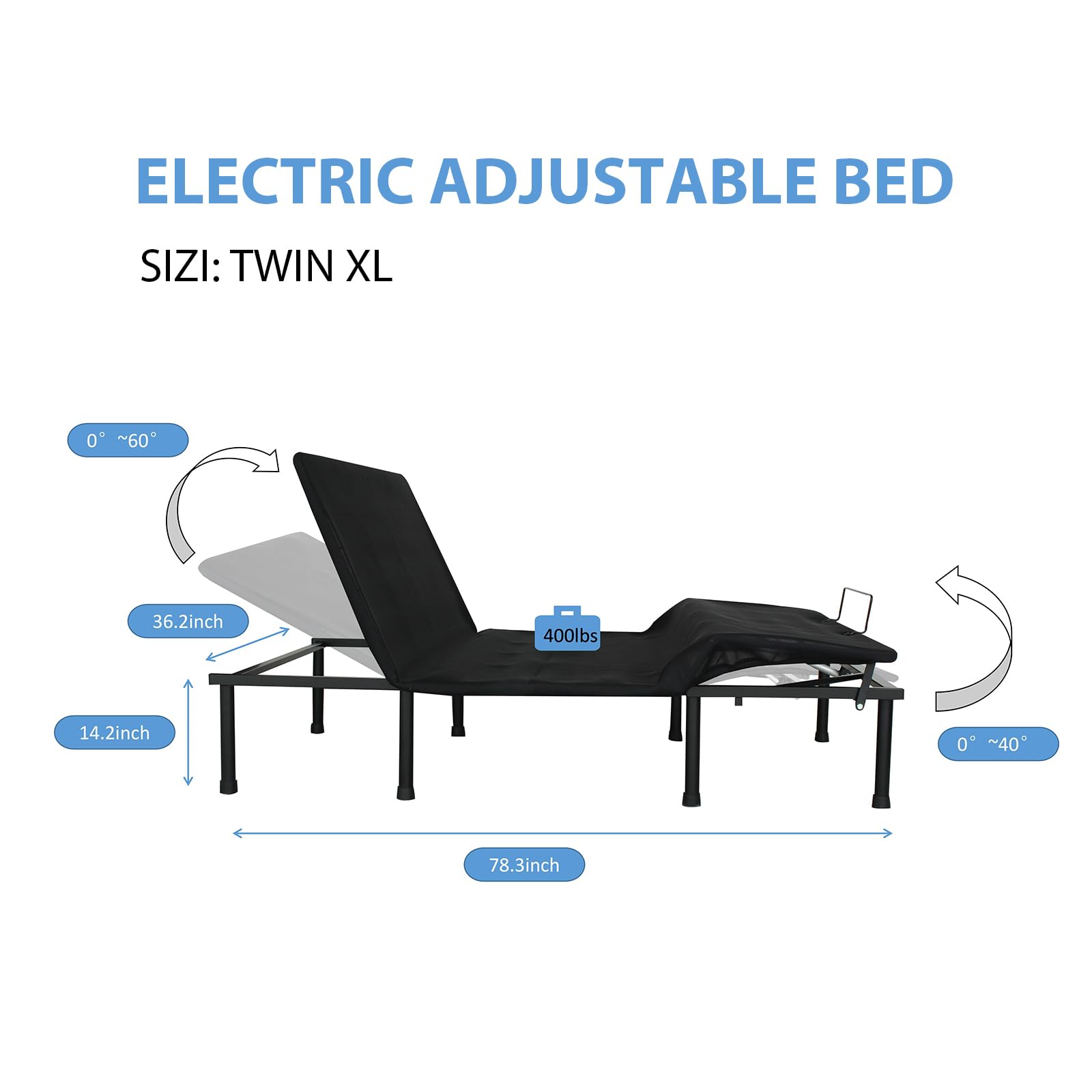 Electric Adjustable Twin XL Bed Frame with Remote - Black for Home Comfort