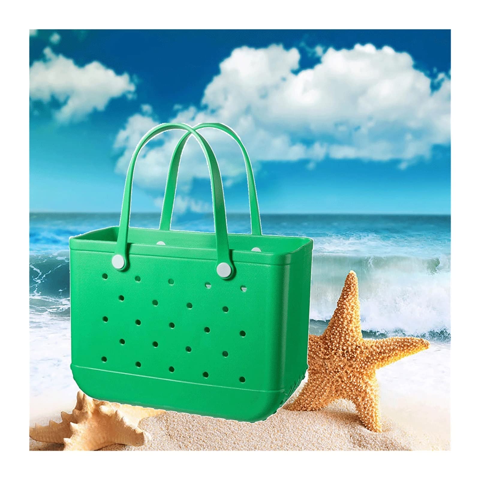 Waterproof Washable Beach Tote Bag for Women - Large Lightweight Outdoor Travel Bag with Hollow Design for Gym, Pool, Boat & Beach Activities (Green) | Perfect for Summer Vacations, Swimming & Sports