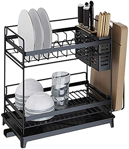 Stainless Steel Dish Rack with Drip Tray - Double Layer Kitchen Storage Shelf for Dishes, Utensils & Cookware (40x31x23cm) - Perfect for Countertop Organization in Small Kitchens & Apartments