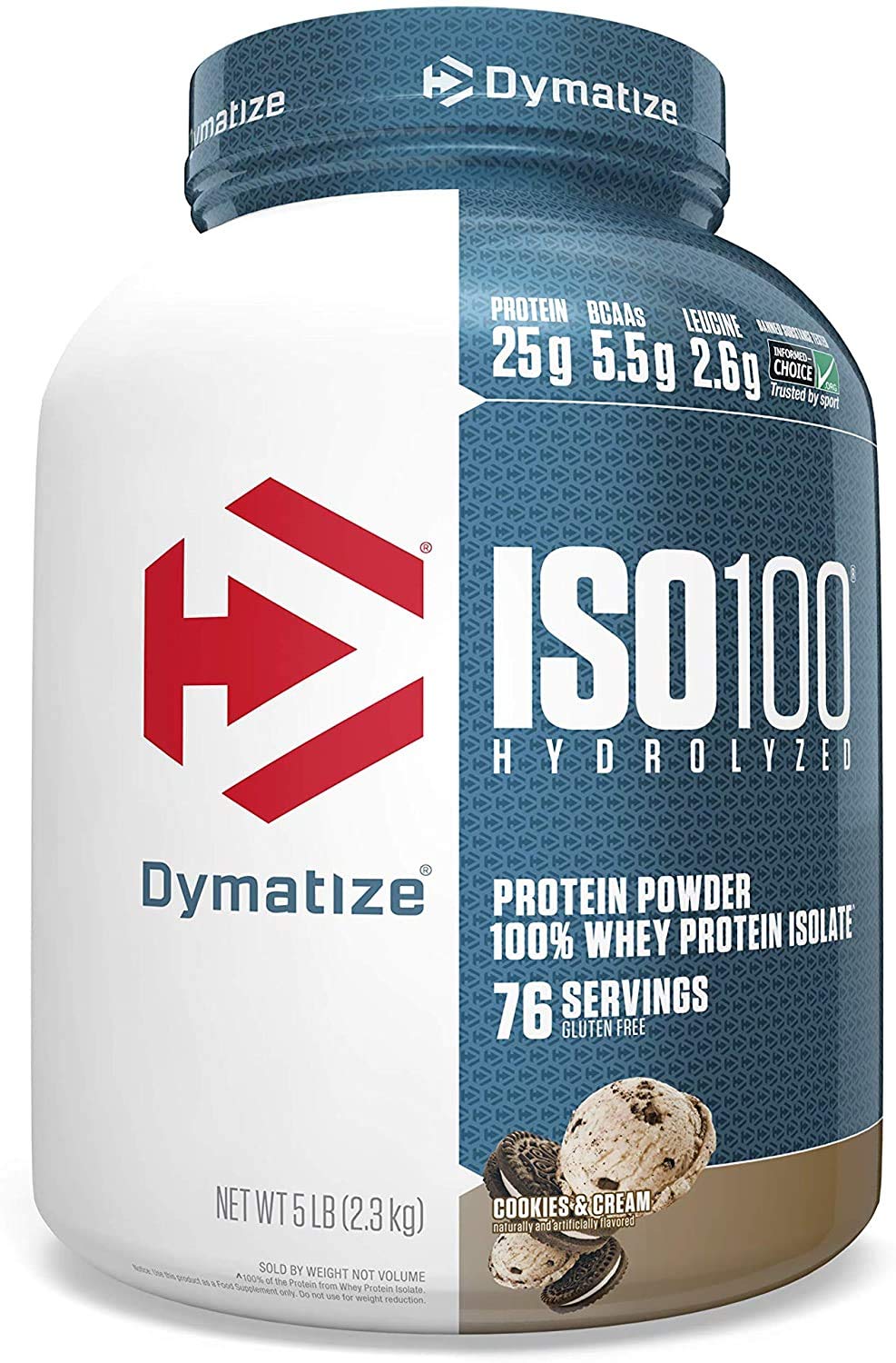 Dymatize ISO100 Hydrolyzed Whey Protein Powder - Cookies & Cream Flavor - 5 lb (80 oz) for Muscle Recovery & Post-Workout Nutrition - Gym & Fitness Supplement