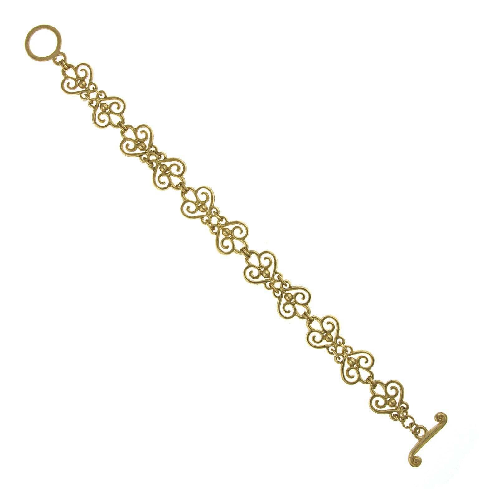 1928 Jewelry Gold Heart Filigree Toggle Bracelet - Vintage Inspired Adjustable Charm Bracelet for Women, Perfect for Valentine's Day Gifts, Anniversary or Everyday Elegant Wear