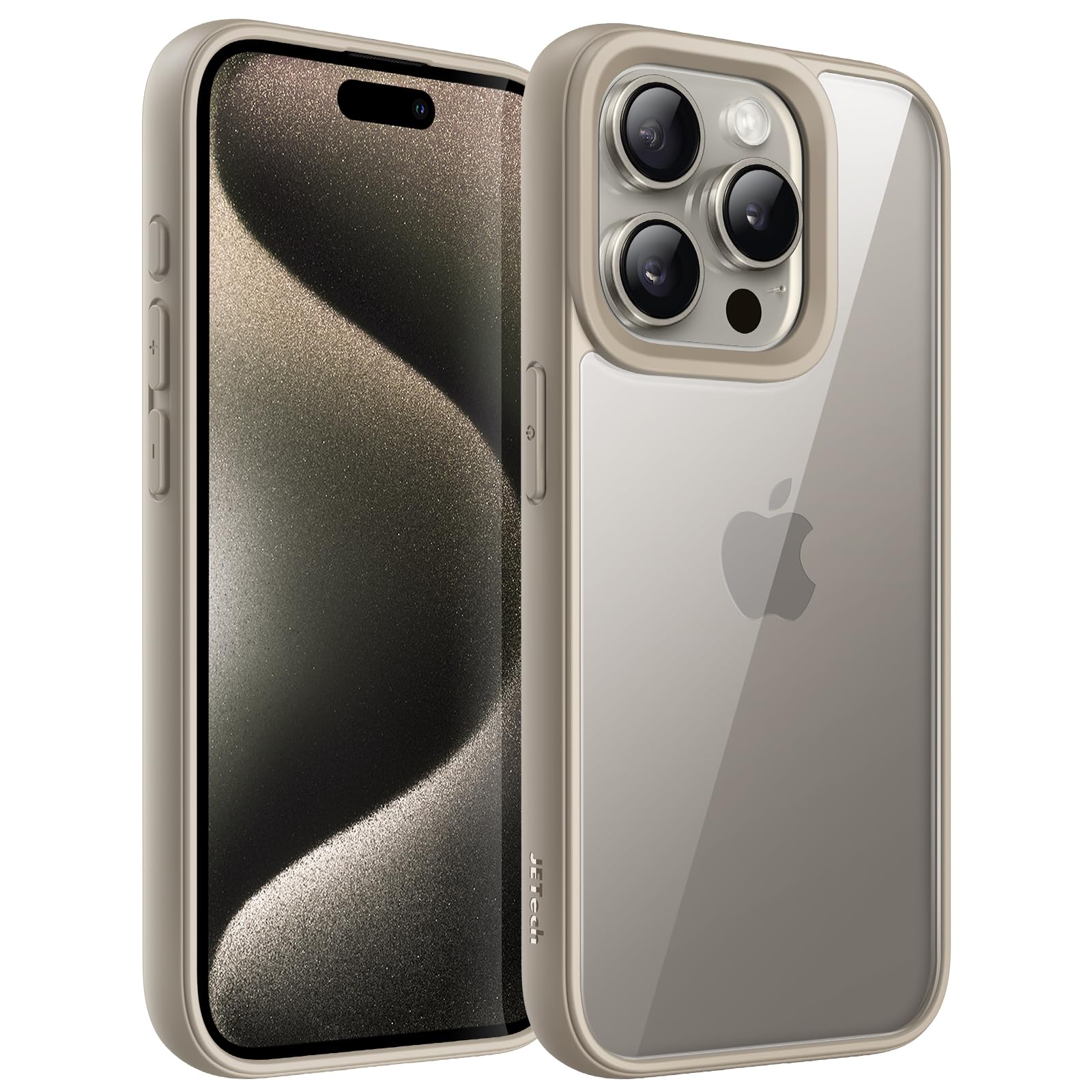 JETech Shockproof Bumper Case for iPhone 15 Pro Max 6.7-Inch - Matte TPU Frame with Anti-Scratch Clear Back (Natural Titanium) - Perfect for Outdoor Activities, Work & Daily Protection
