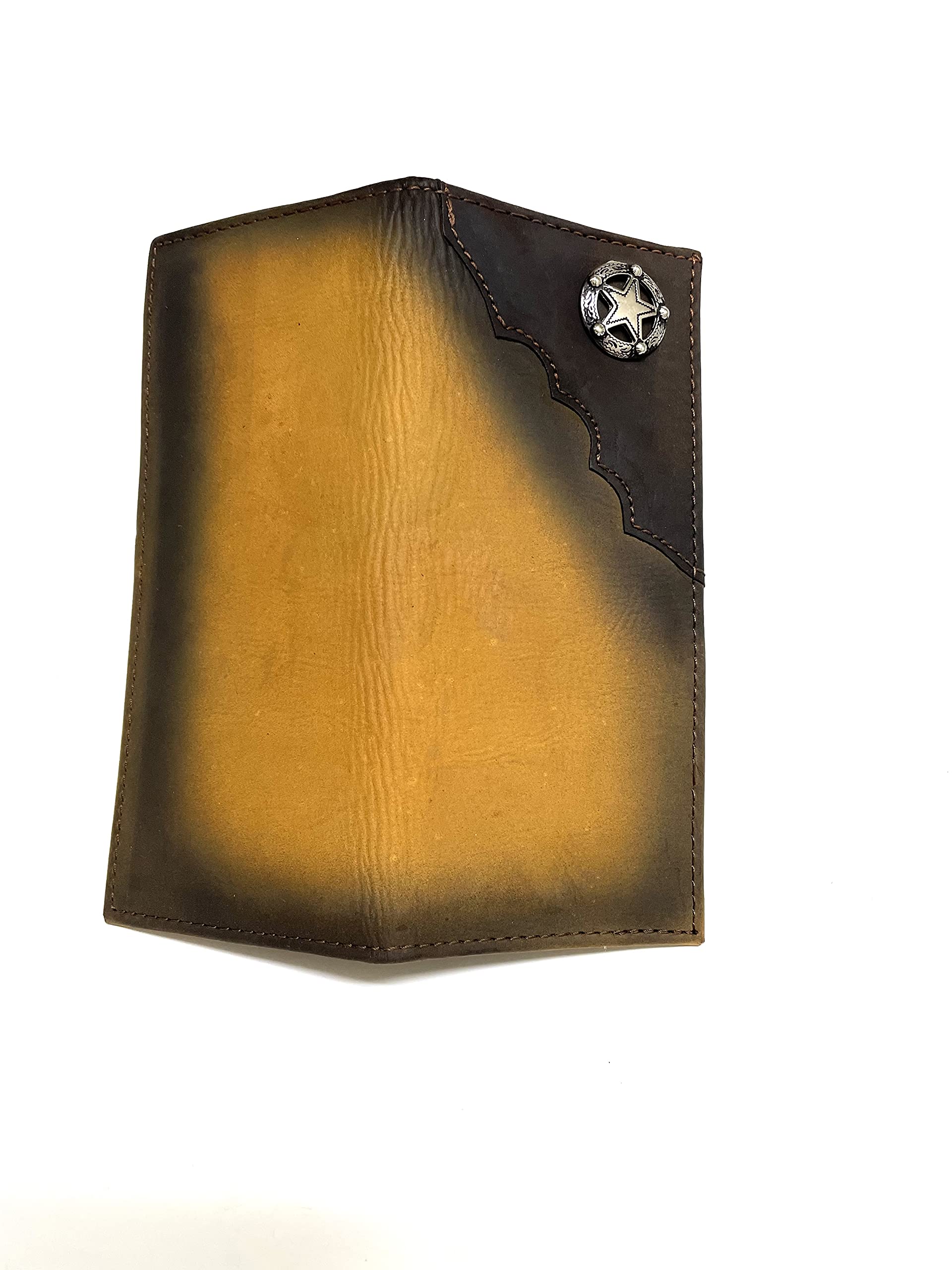 Genuine Leather Cowboy Bifold Wallet with Star Concho - Western Style Long Wallet for Men, Perfect for Rodeo, Country Music Festivals & Everyday Carry