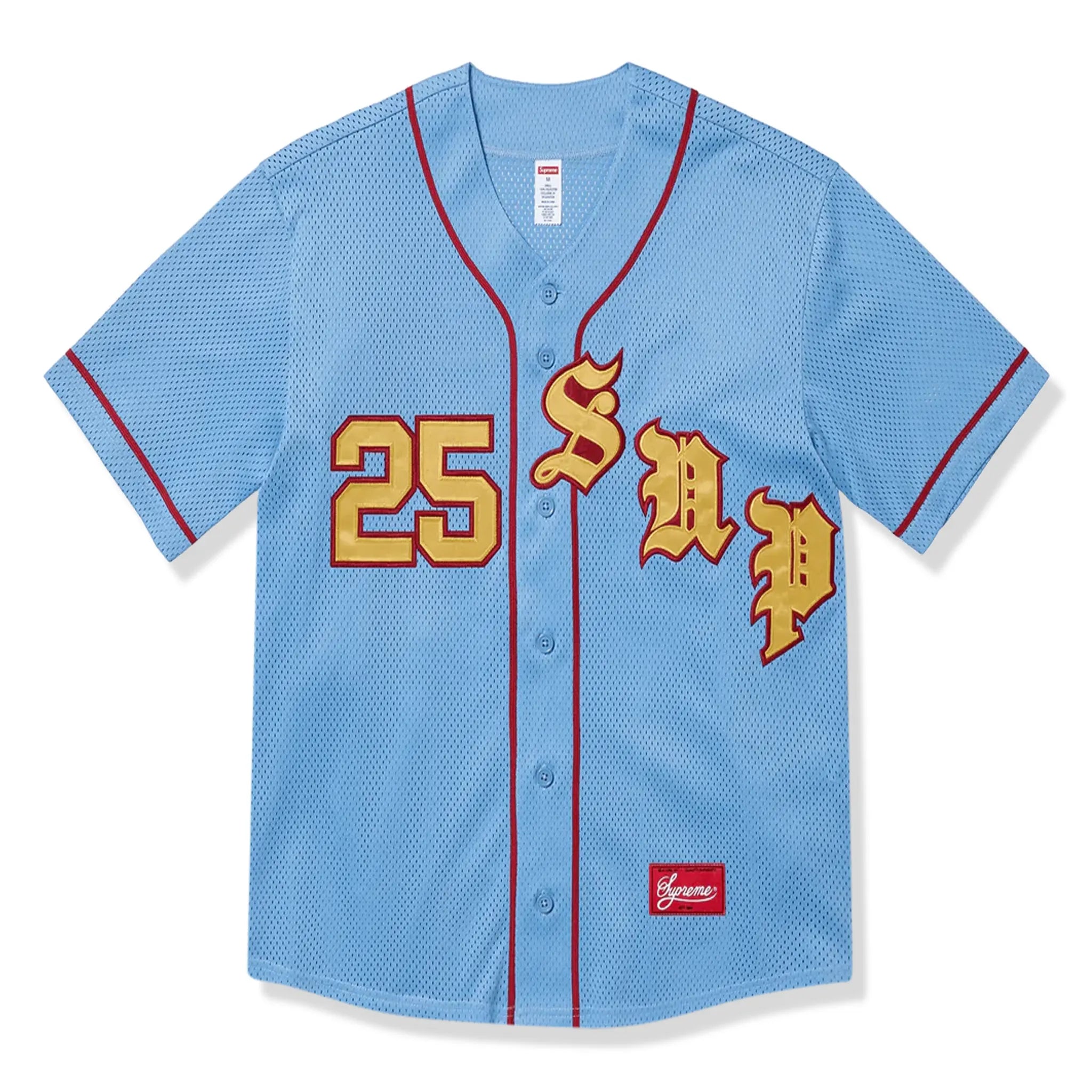 Supreme Old English Blue Baseball Jersey - Vintage Style Baseball Shirt for Men & Women - Perfect for Sports, Casual Wear & Street Fashion