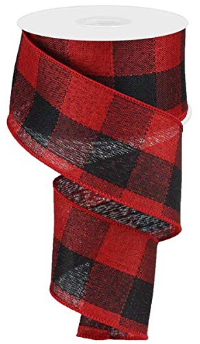 Woven Check Wired Edge Ribbon 10yds - Black & Red 2.5