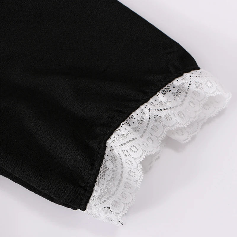 Autumn Black Kawaii Lolita Style Dress - Mori Girl Fairy Cute Lolita Peter Pan Collar Puff Sleeve Dress for Women | Gothic Fashion, Cosplay, Tea Party Outfit