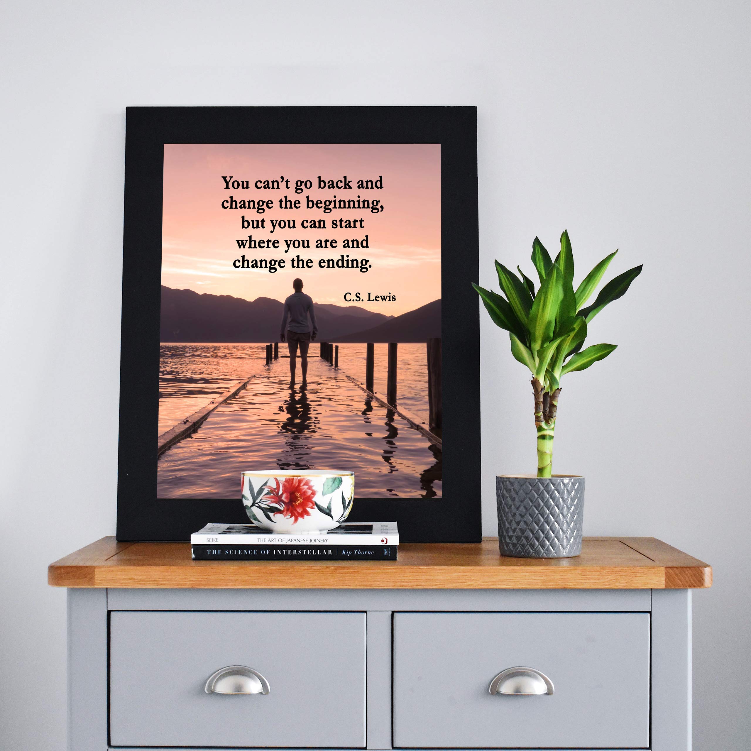 Sunset Inspirational Wall Art Print - 'Start Where You Are & Change the Ending' Motivational Quote for Living Room, Bedroom, Office Decor | 8x10 Unframed Landscape Poster | Perfect for Home, Workspace & Gift Giving