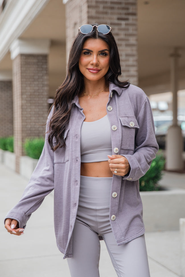 Learn As You Go Taupe Acid Wash Knit Shacket - Cozy Overshirt for Women | Perfect for Fall Layering, Casual Outfits & Outdoor Adventures