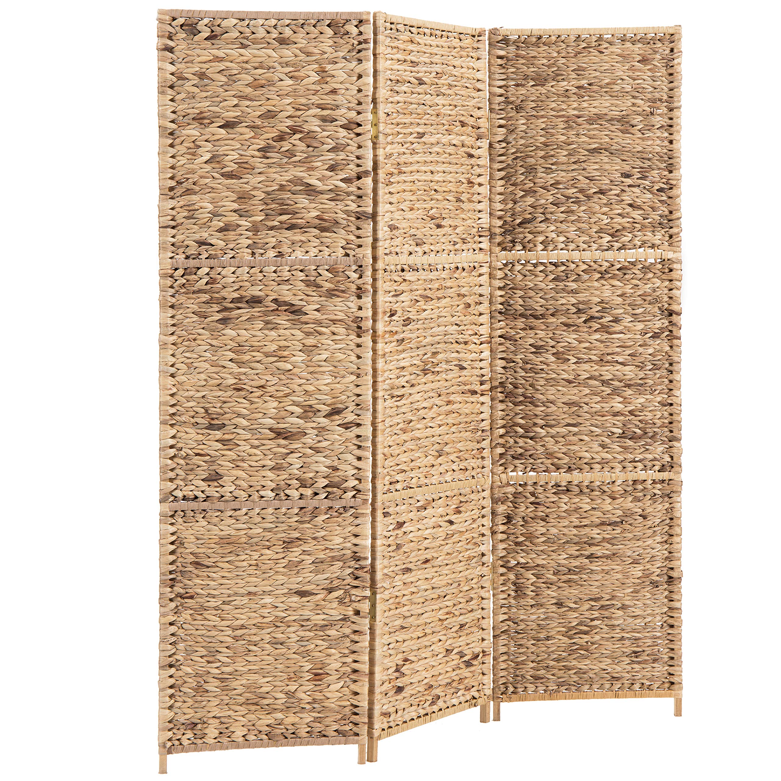 MyGift Handwoven Seagrass 3-Panel Room Divider Screen with Solid Wood Frame - Foldable Partition for Living Room, Bedroom, Office Privacy - Natural Brown Home Decor