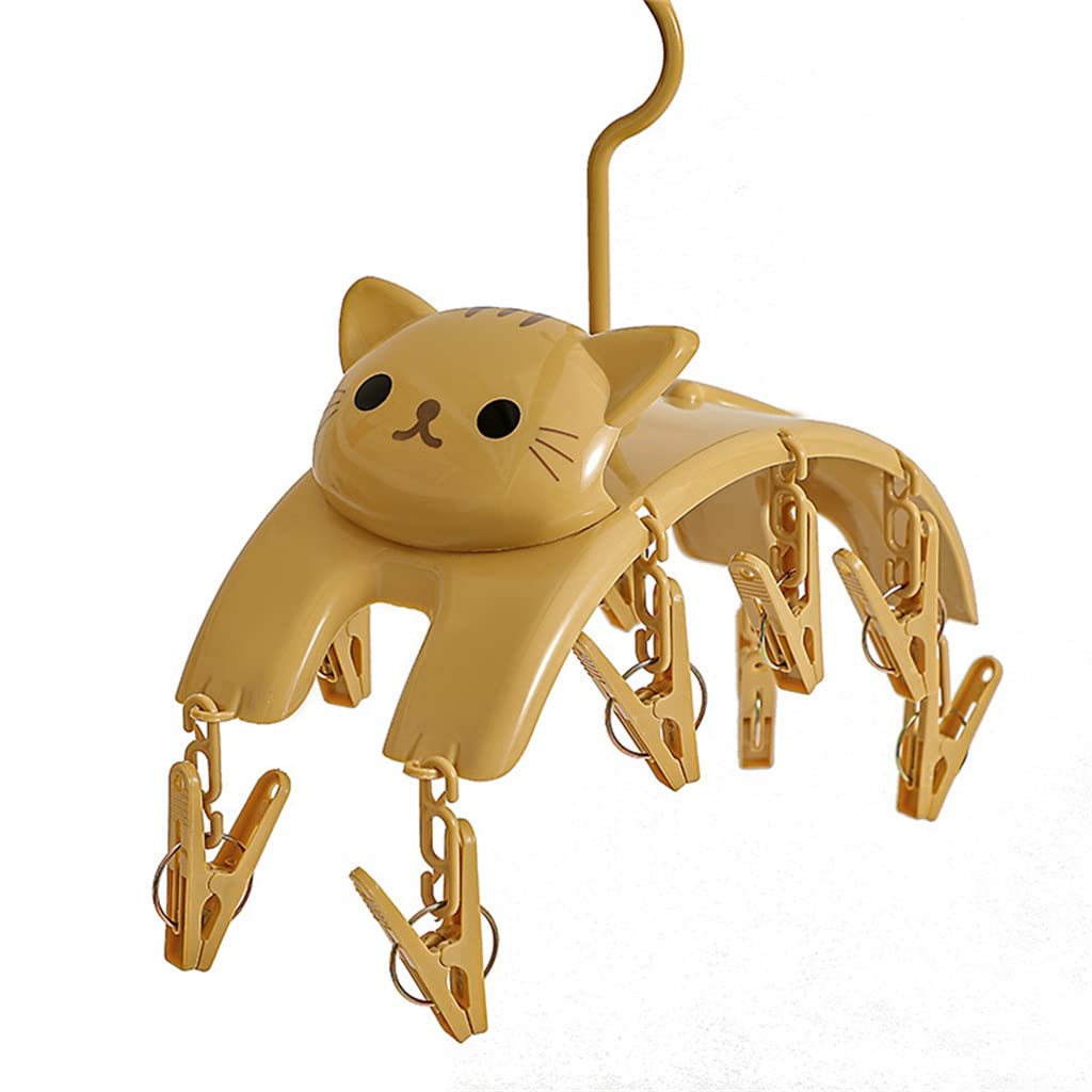 Cute Cat Shaped Drying Rack for Socks & Underwear - 10 Clip Multifunctional Laundry Hanger - Perfect for Girls Room, Bathroom & Dorm Organization