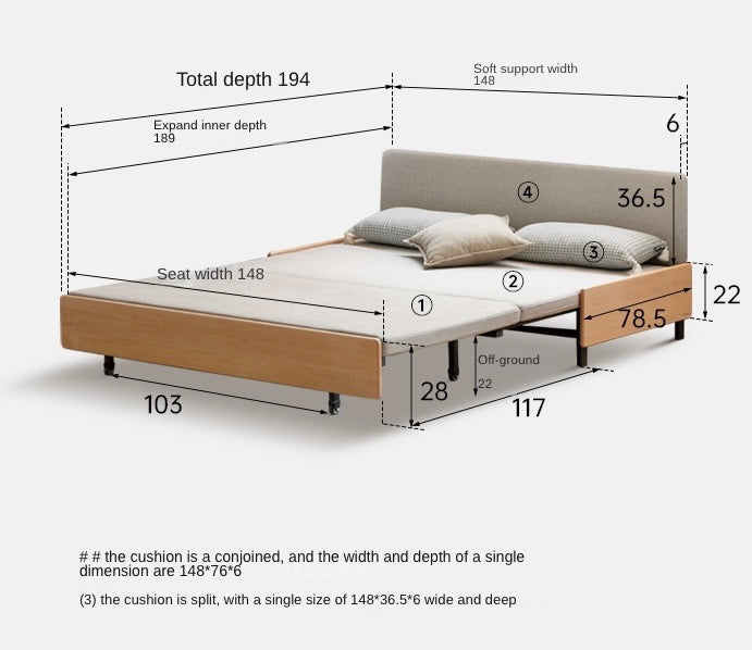 Solid Oak Wood Sofa Bed - Foldable Pull-Out Convertible Sleeper for Living Room, Guest Room & Small Spaces | Comfortable Sitting & Sleeping Solution for Apartments & Homes