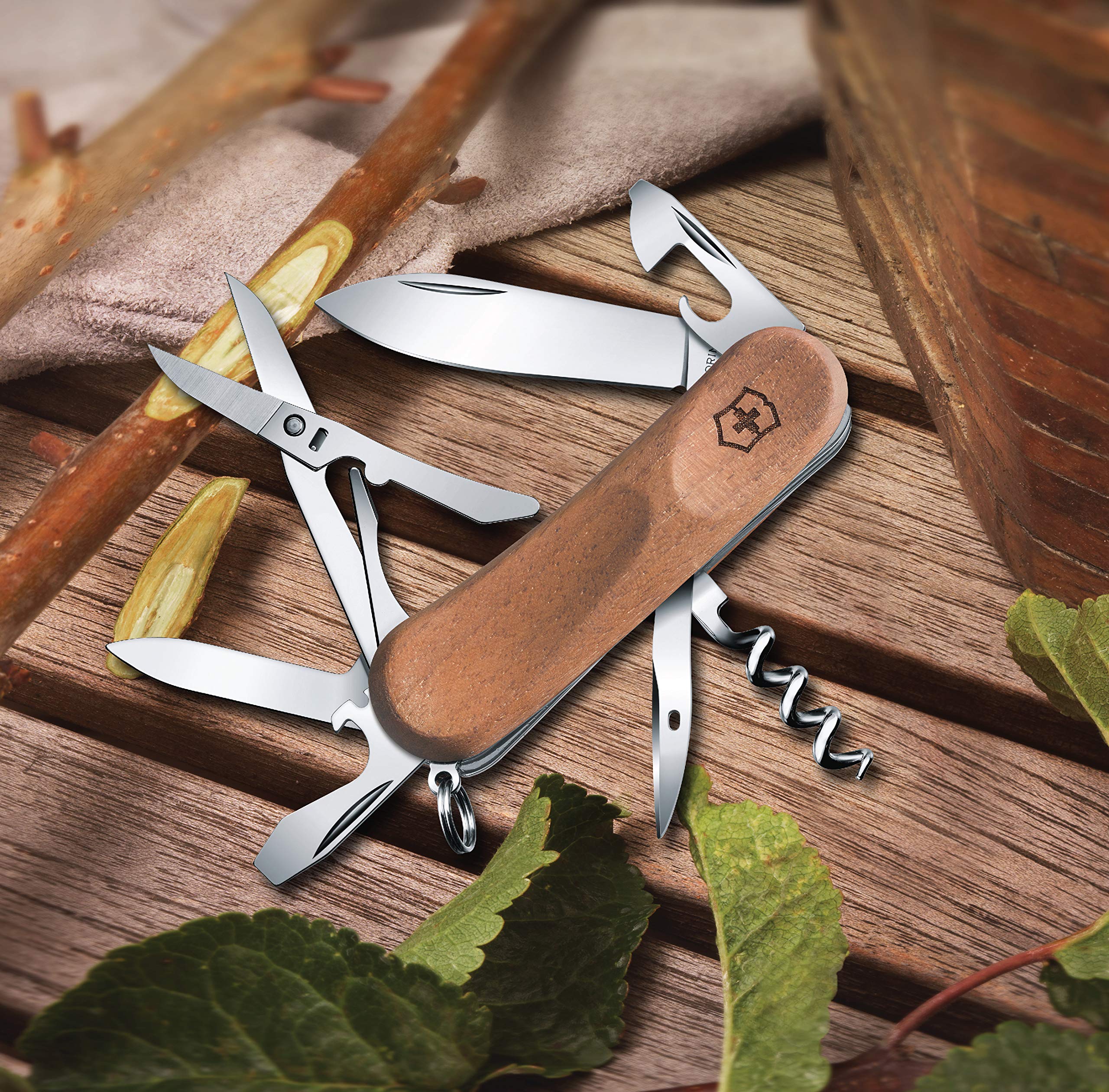 Victorinox EvoWood 14 Swiss Army Knife - Multitool Pocket Knife with Wood Handle for Camping, Hiking & Everyday Carry (EDC)