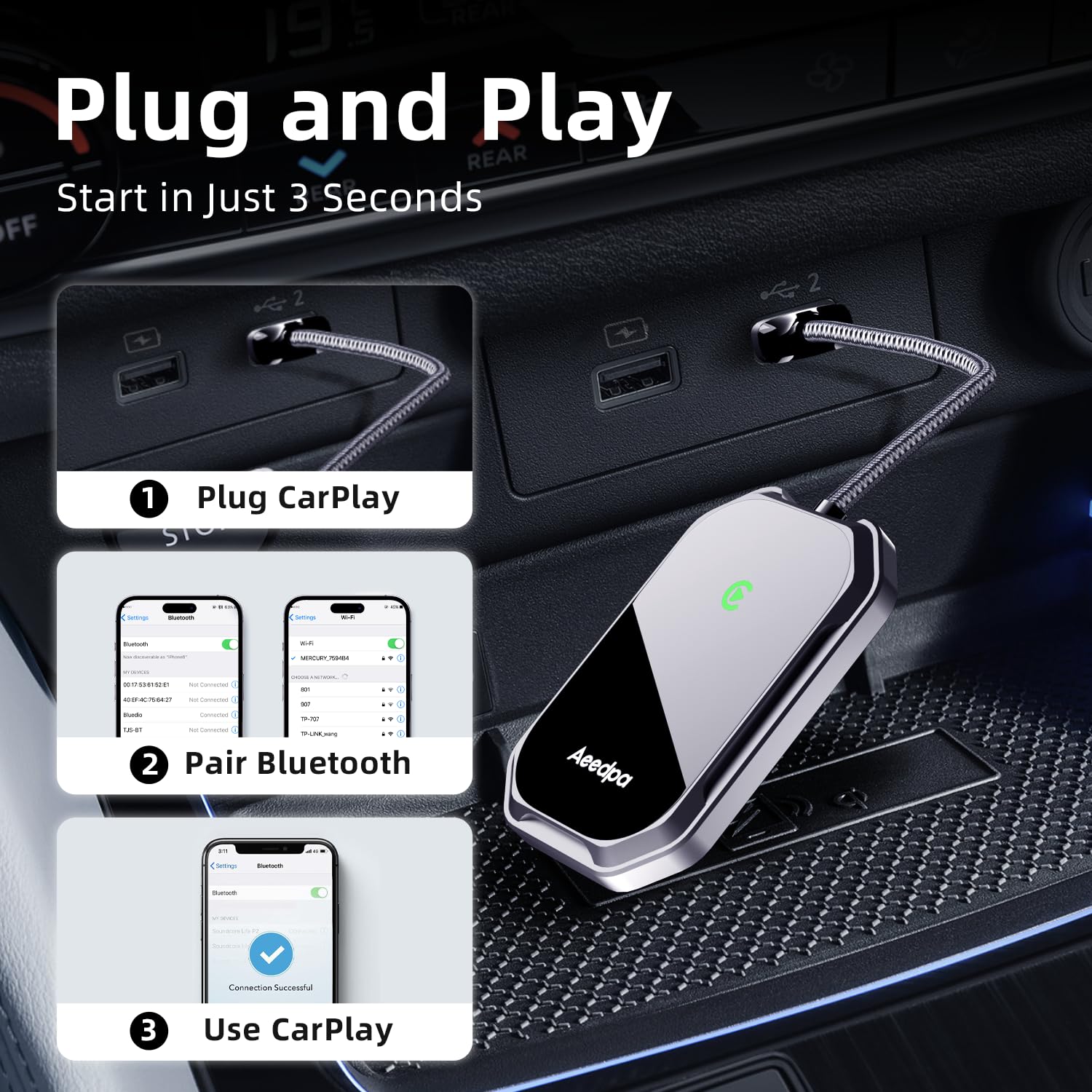 **2025 Upgraded Apple CarPlay Wireless Adapter - Mini Bluetooth Dongle for iPhone, Convert Wired to Wireless CarPlay, Plug & Play, Fast Connection, iOS 10+ Compatible - Perfect for Commuting, Road Trips & Hands-Free Driving**