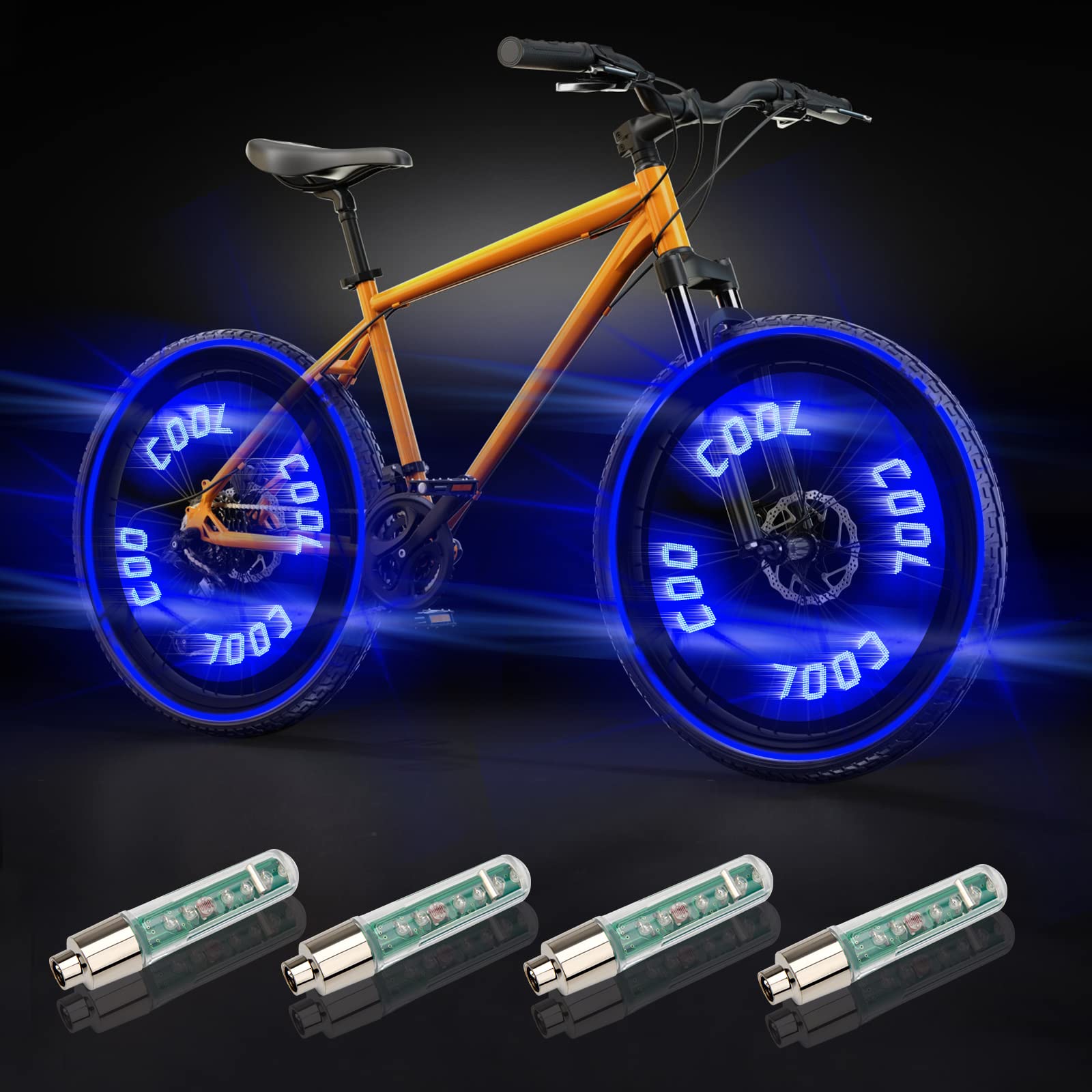 Windspeed 4Pcs LED Bike Wheel Spoke Lights - Front & Rear Cool Word Design for Night Cycling Safety (Blue) | Perfect for Urban Commuting, Night Rides & Bike Parades