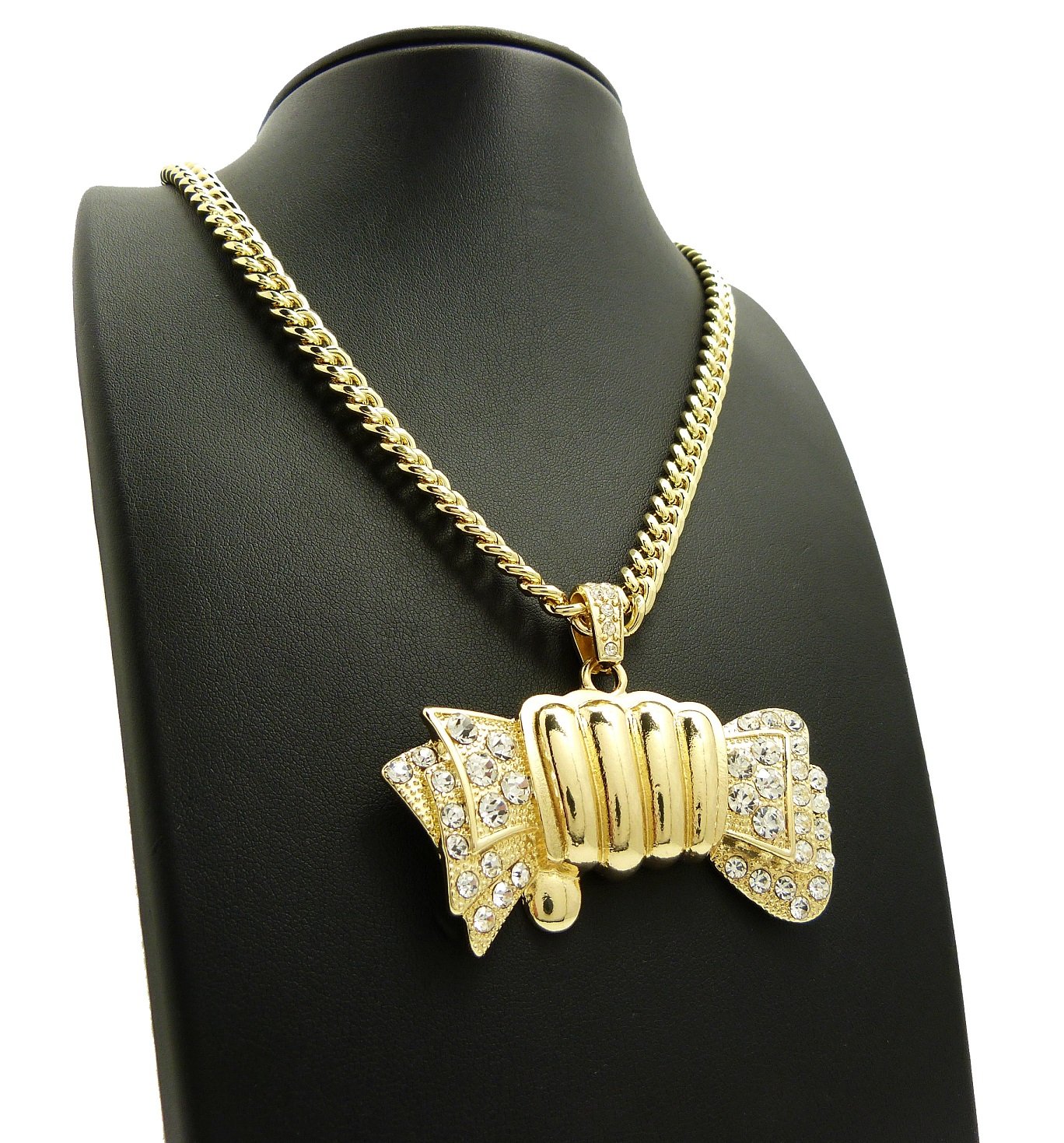 Hip Hop Rhinestone Money Pendant Necklace - 5mm Cuban or 3mm Rope Chain for Men's Streetwear