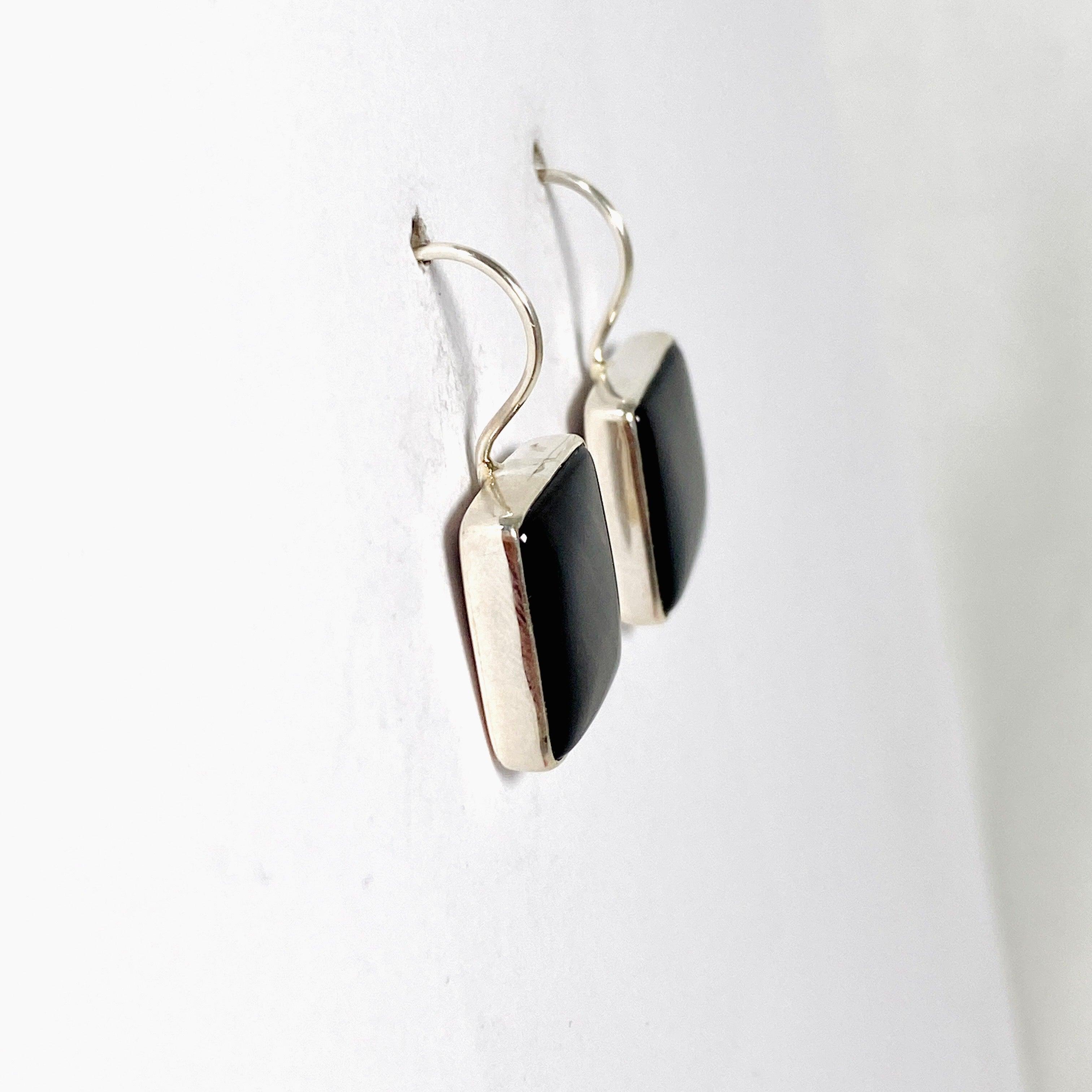 Midnight Obsidian Square Hook Earrings for Women - Elegant Black Gemstone Jewelry Gift for Parties, Weddings & Evening Events - KEGJ1350