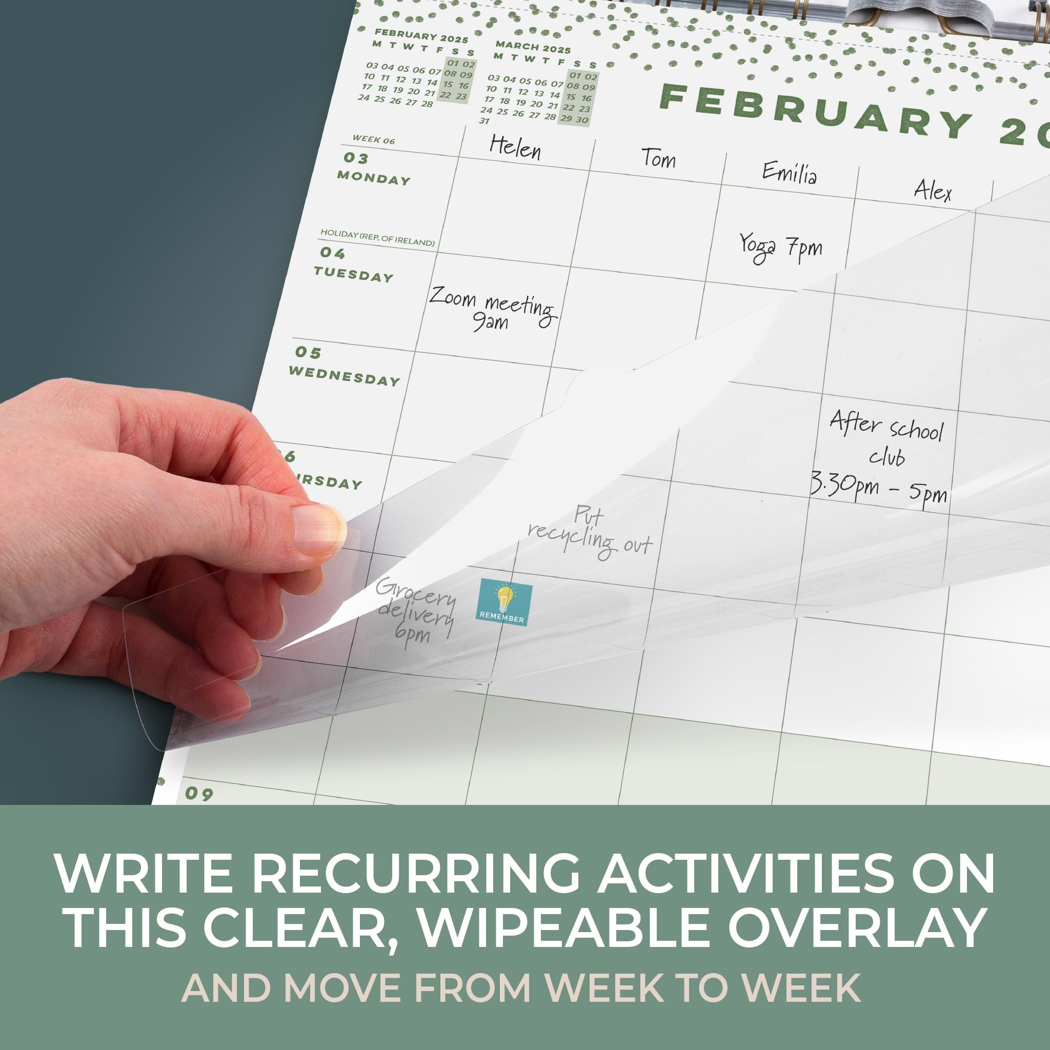 Boxclever Press Family Weekly Planner 2025 - 12 Month Wall Calendar with 6 Columns, Lists, Pocket & Stickers | January to December 2025 | Perfect for Home Organization, School Schedules & Family Planning
