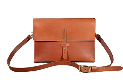 Handmade Vegetable Tanned Leather Laptop Messenger Bag - Stylish Work Computer Carry Bag for Men & Women (Medium Size CB14NC) - Perfect for Office, Business Travel & College