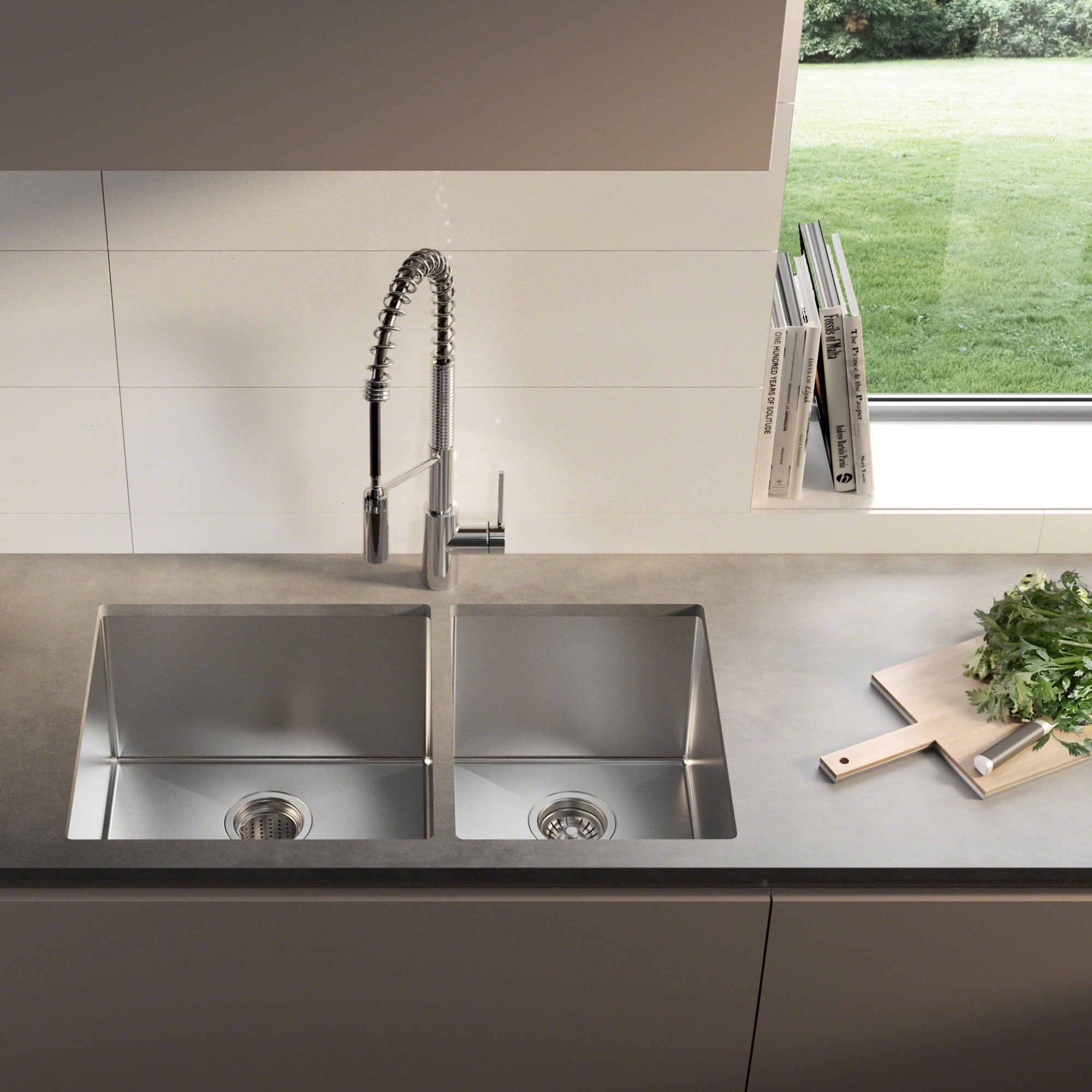 KRAUS Standart PRO™ 33-inch 16 Gauge Undermount Double Bowl Stainless Steel Kitchen Sink with WasteGuard™ Garbage Disposal - Durable 60/40 Design for Modern Kitchens (Model KHU103-33-100-75MB) | Perfect for Food Prep, Dishwashing & Entertaining