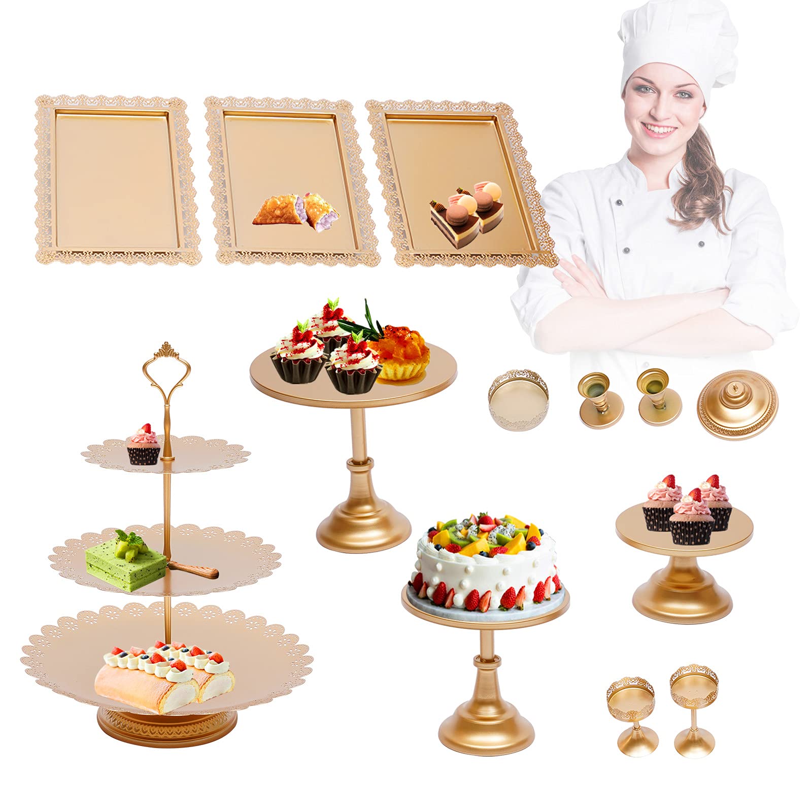 12-Piece Cake Stand Set - Elegant Dessert Display Stands for Wedding, Birthday, Party Centerpieces | Cake Pedestal, Cupcake Stand & Serving Tray for Baking, Anniversary Events & Dessert Table Decor