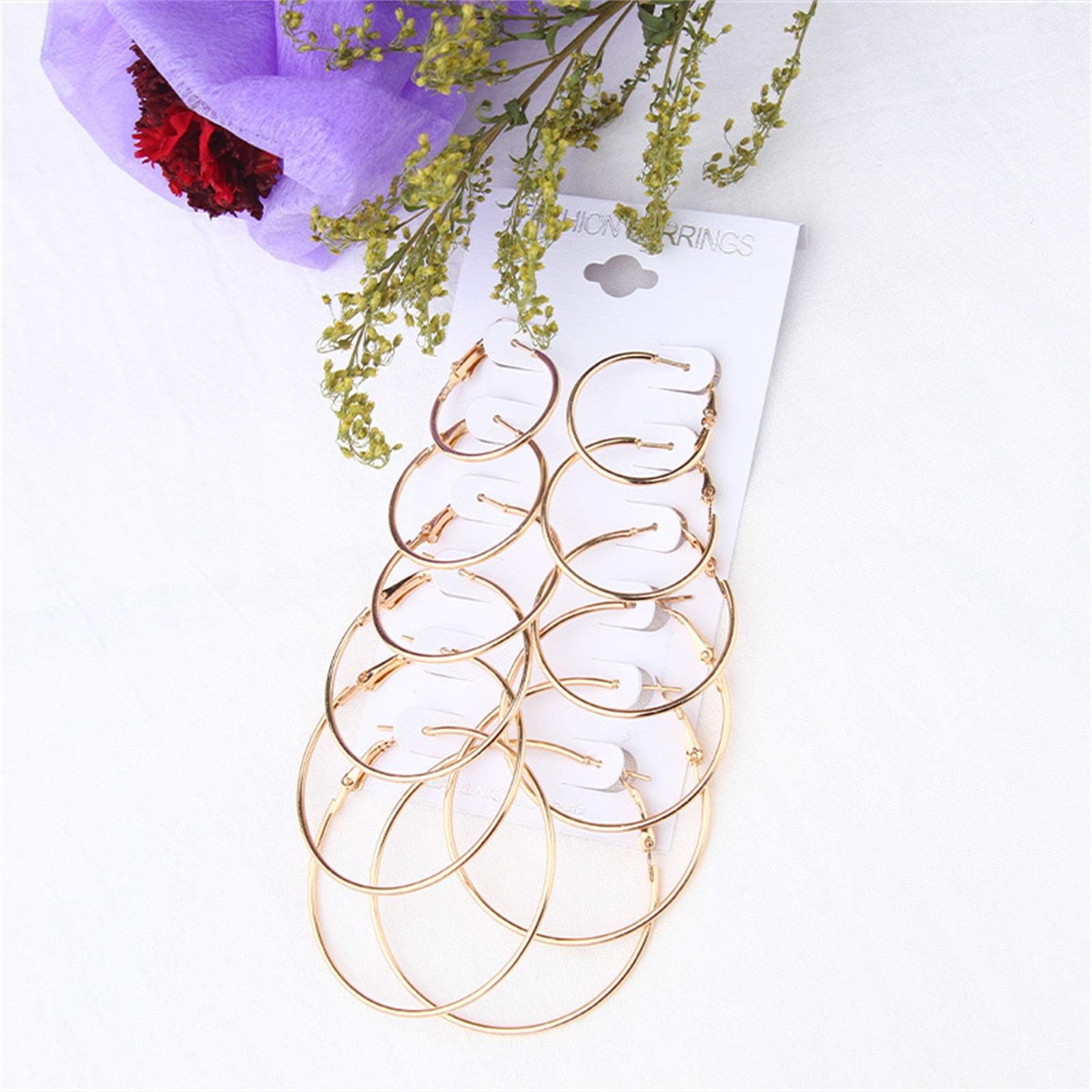 6 Pairs Big Hoop Earrings Set - Stainless Steel Lightweight Minimalist Round Hoops in Gold, Rose Gold & Silver - Hypoallergenic Women's Jewelry for Everyday Wear, Parties & Gifts