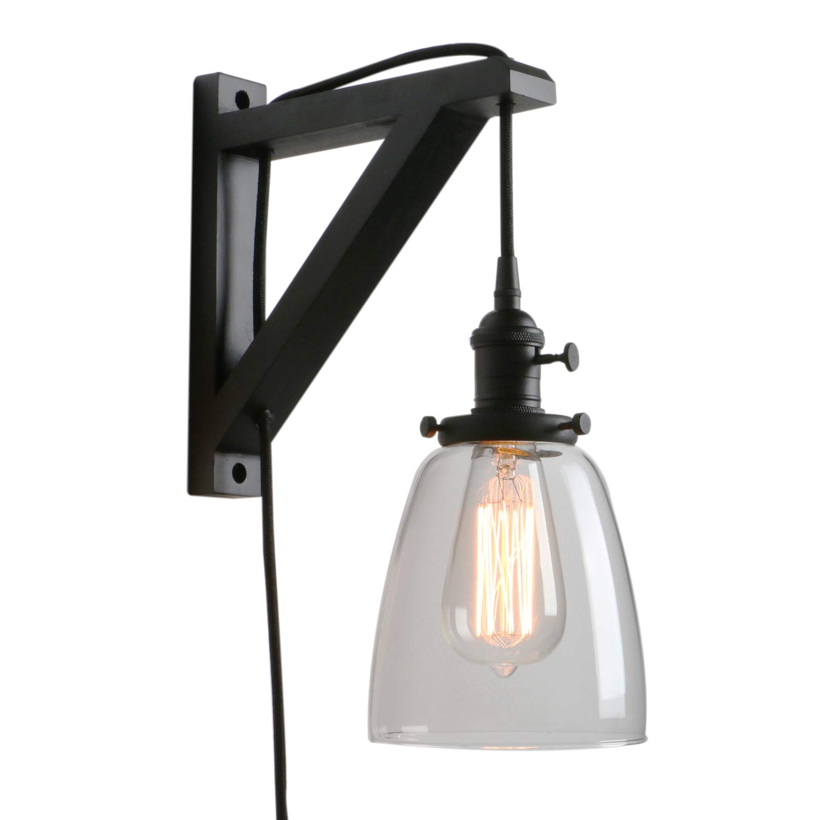 Pathson Plug-in Wall Sconce Light - 1-Light Rustic Industrial Wall Lamp with On/Off Switch - Black Bedside Lighting for Living Room, Bedroom, TV Wall & Hotel Decor (Perfect for Reading Nook & Nightstand Ambience)