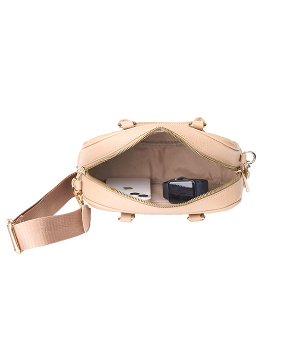 Tosca TH052 Mini Bowler Handbag in Natural - Stylish Crossbody Purse for Women, Perfect for Everyday Use, Work & Travel