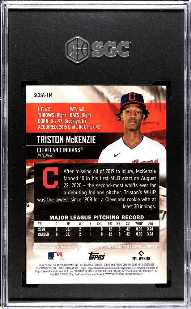 2021 Topps Stadium Club Triston McKenzie RC Rookie Autograph SGC 10 Gem Mint - Perfect for Baseball Card Collectors & Sports Memorabilia Enthusiasts